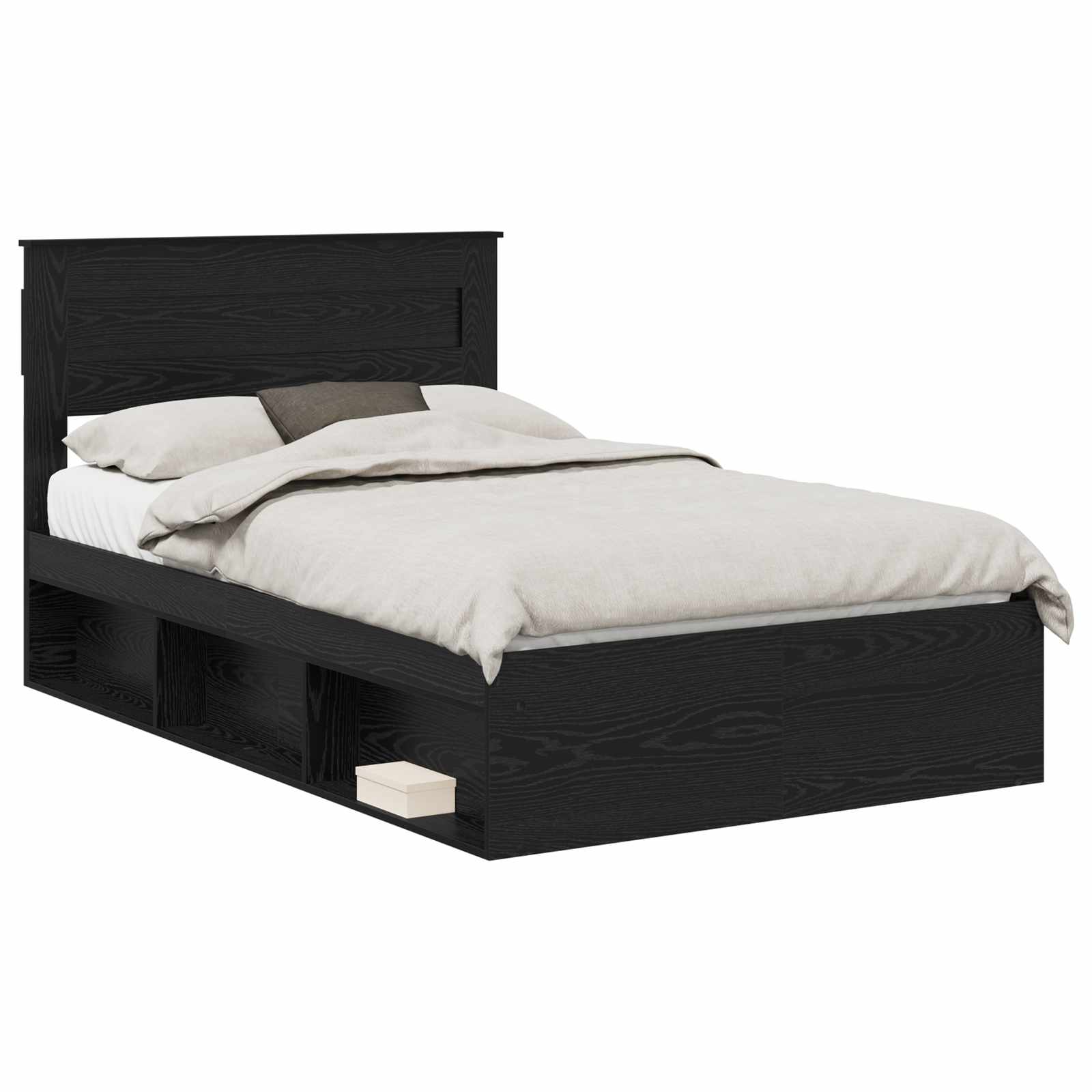 Bedframe met hoofdeinde Zwart 135 x 190 cm Massief grenenhout is nu te koop bij PeponiXL, paradijselijk wonen!