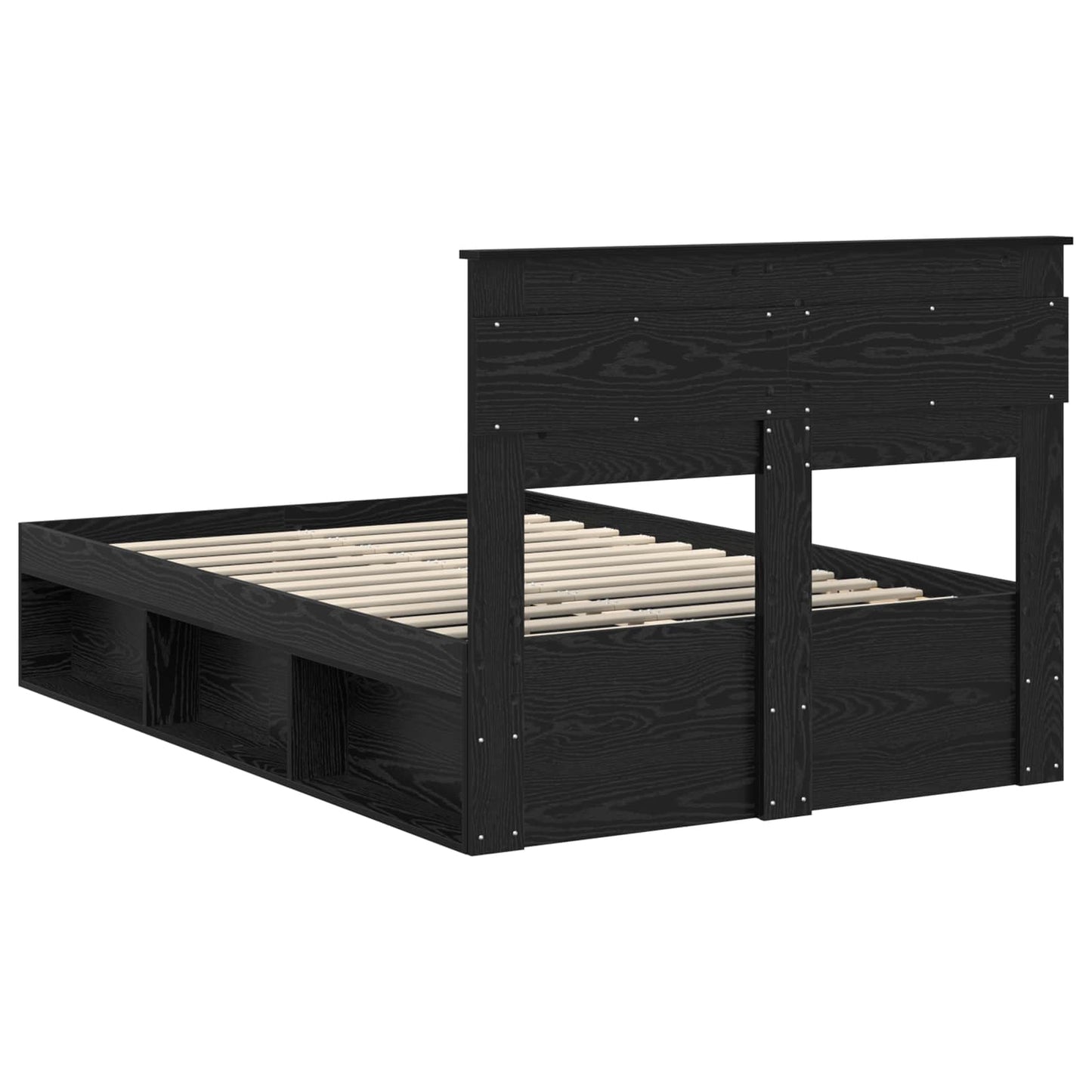 Bedframe met hoofdeinde Zwart 135 x 190 cm Massief grenenhout is nu te koop bij PeponiXL, paradijselijk wonen!