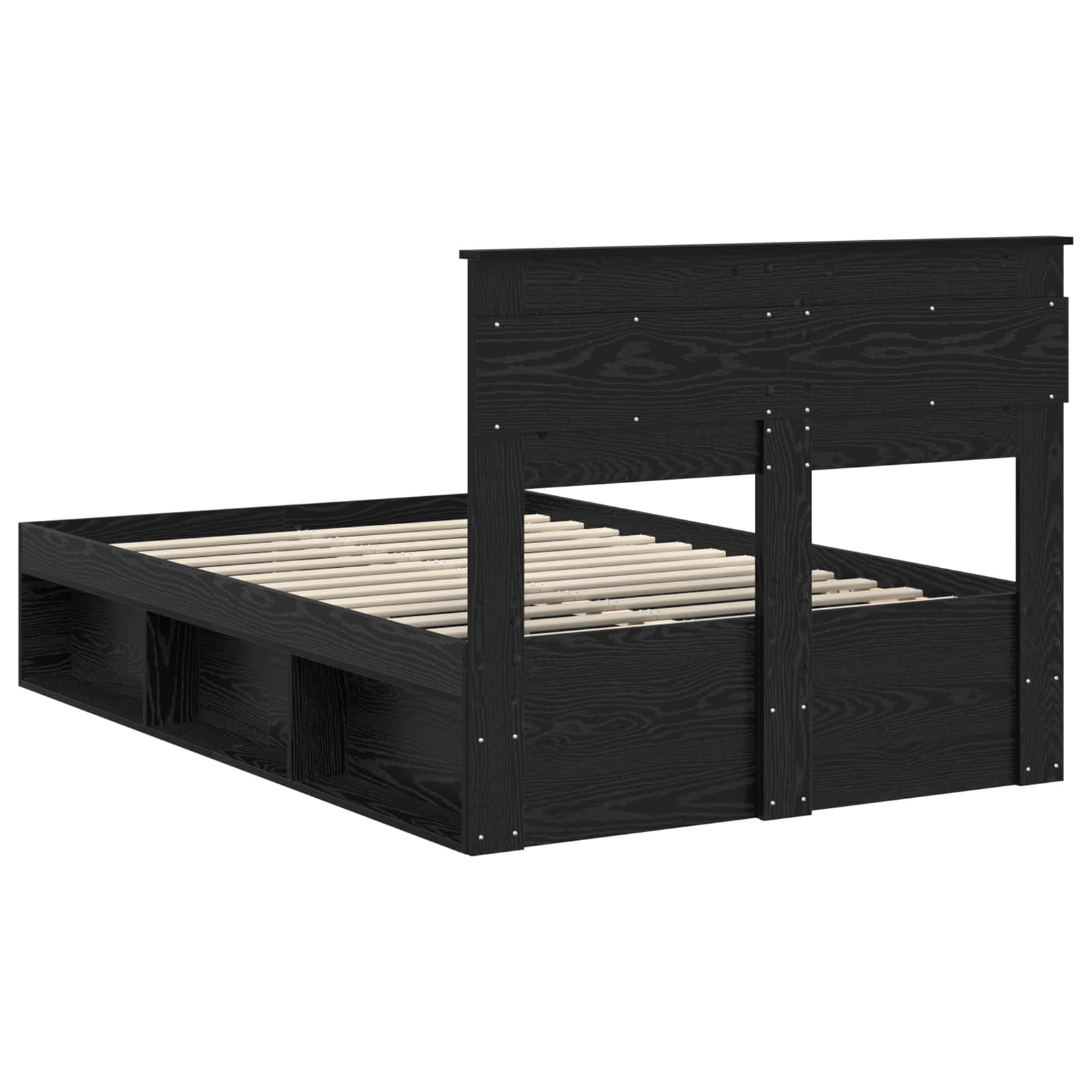 Bedframe met hoofdeinde Zwart 135 x 190 cm Massief grenenhout is nu te koop bij PeponiXL, paradijselijk wonen!