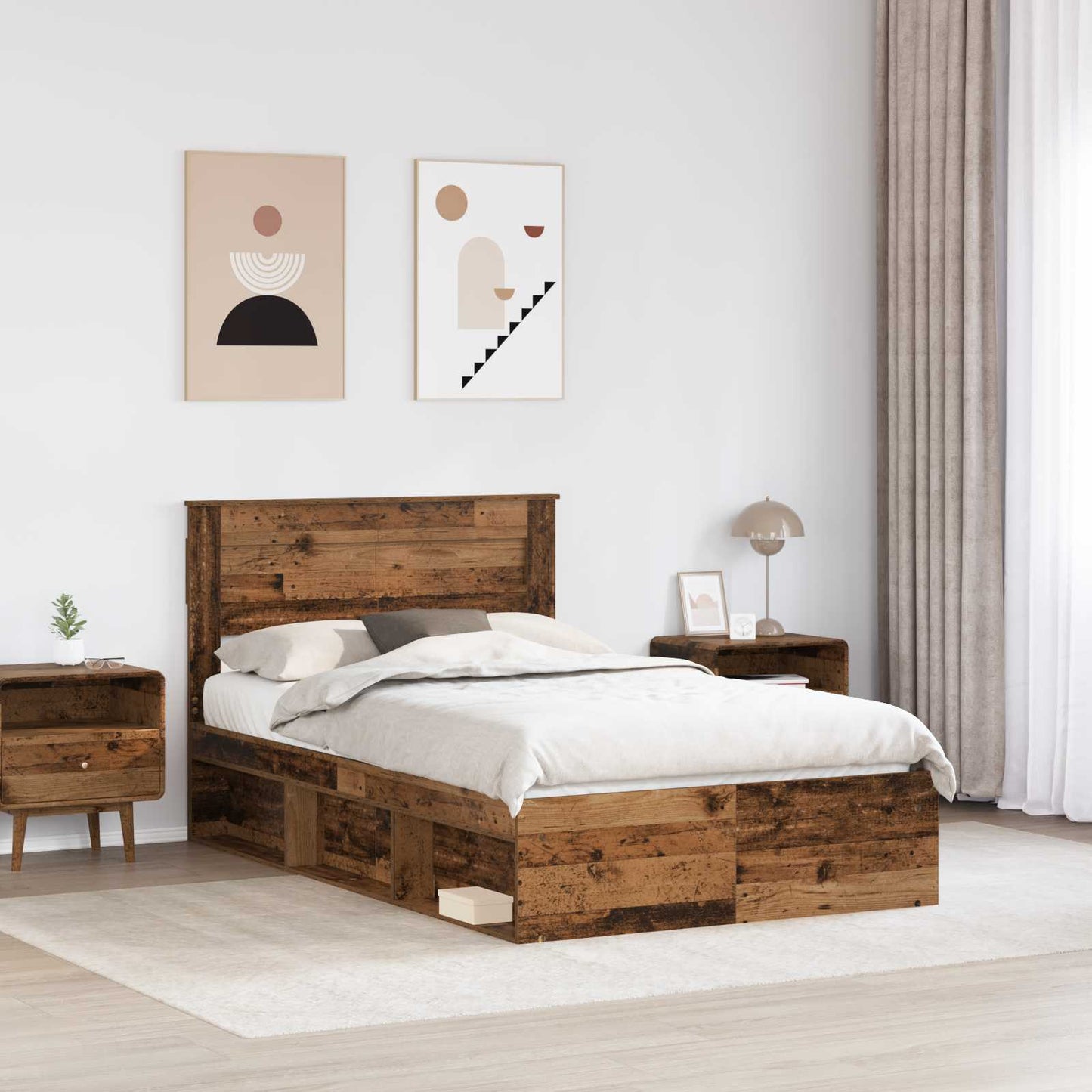 Bedframe met hoofdeinde Oudhout 135 x 190 cm Massief grenenhout is nu te koop bij PeponiXL, paradijselijk wonen!