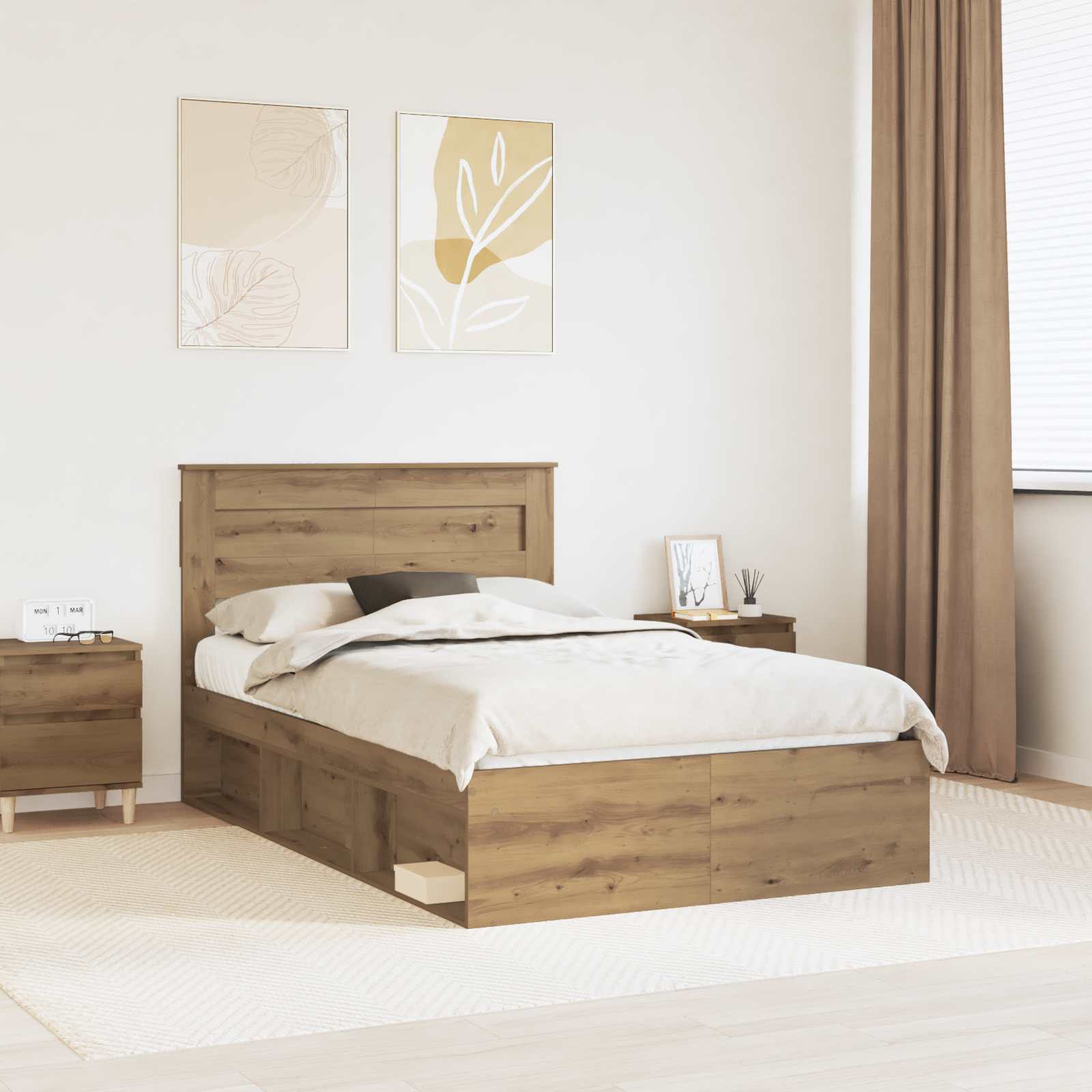Bedframe Ambachtelijk eiken 120 x 190 cm Massief grenenhout is nu te koop bij PeponiXL, paradijselijk wonen!