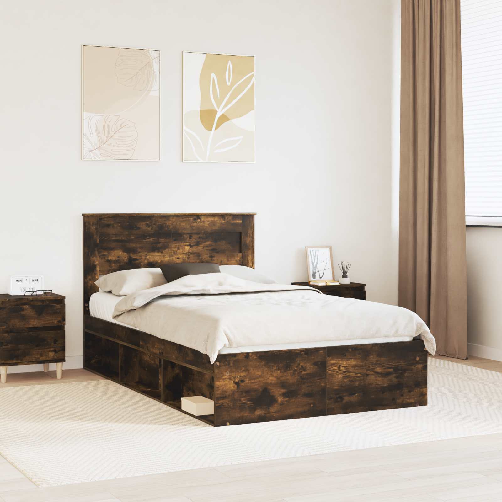 Bedframe Gerookt eiken 120 x 200 cm Massief grenenhout is nu te koop bij PeponiXL, paradijselijk wonen!