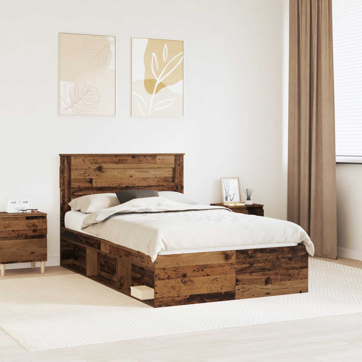 Bedframe met hoofdeinde Oudhout 120 x 200 cm Massief grenenhout is nu te koop bij PeponiXL, paradijselijk wonen!