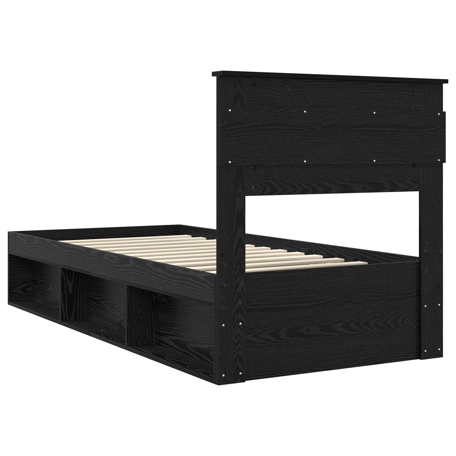 Bedframe met hoofdeinde Zwart 100 x 200 cm Massief grenenhout is nu te koop bij PeponiXL, paradijselijk wonen!