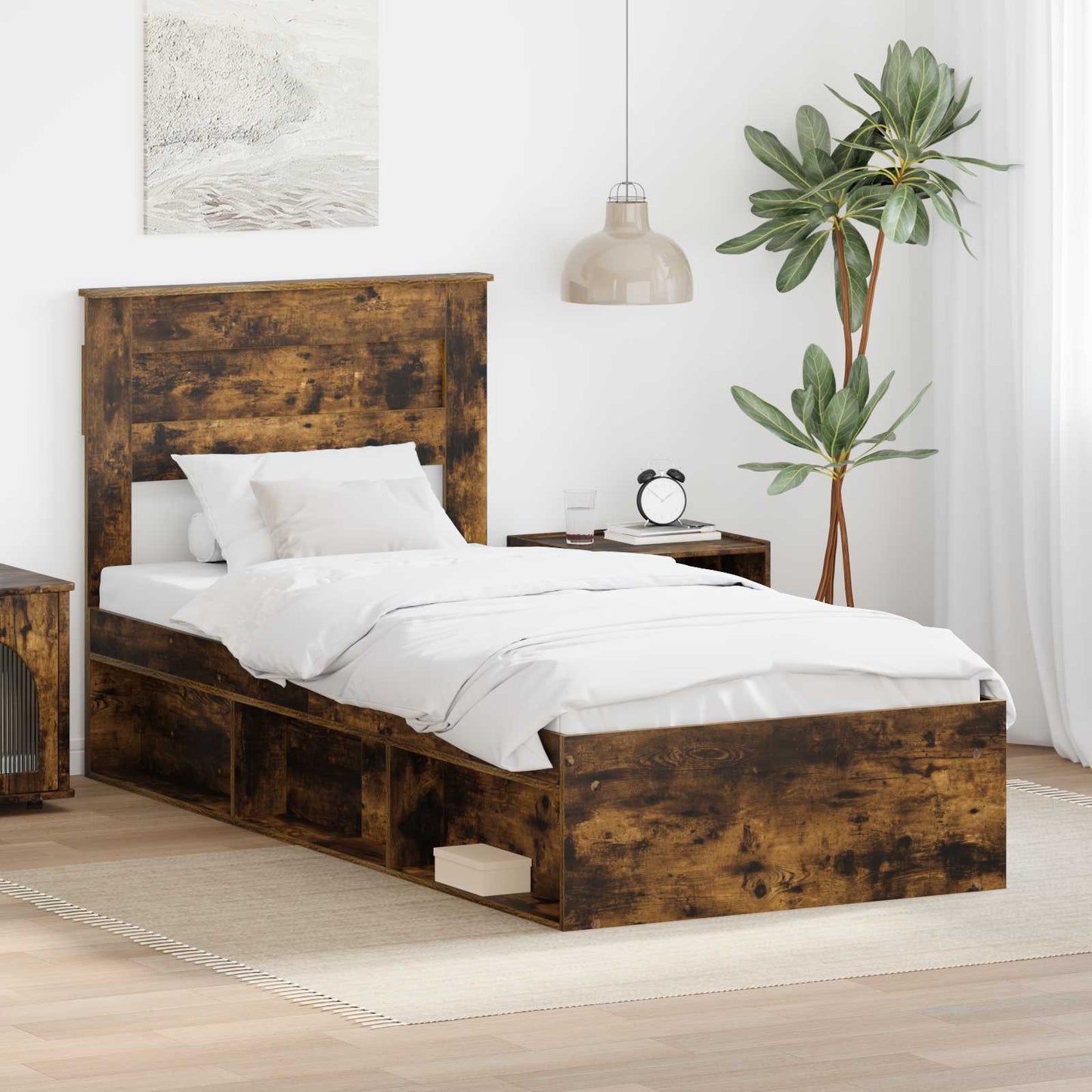 Bedframe Gerookt eiken 90 x 190 cm Massief grenenhout is nu te koop bij PeponiXL, paradijselijk wonen!