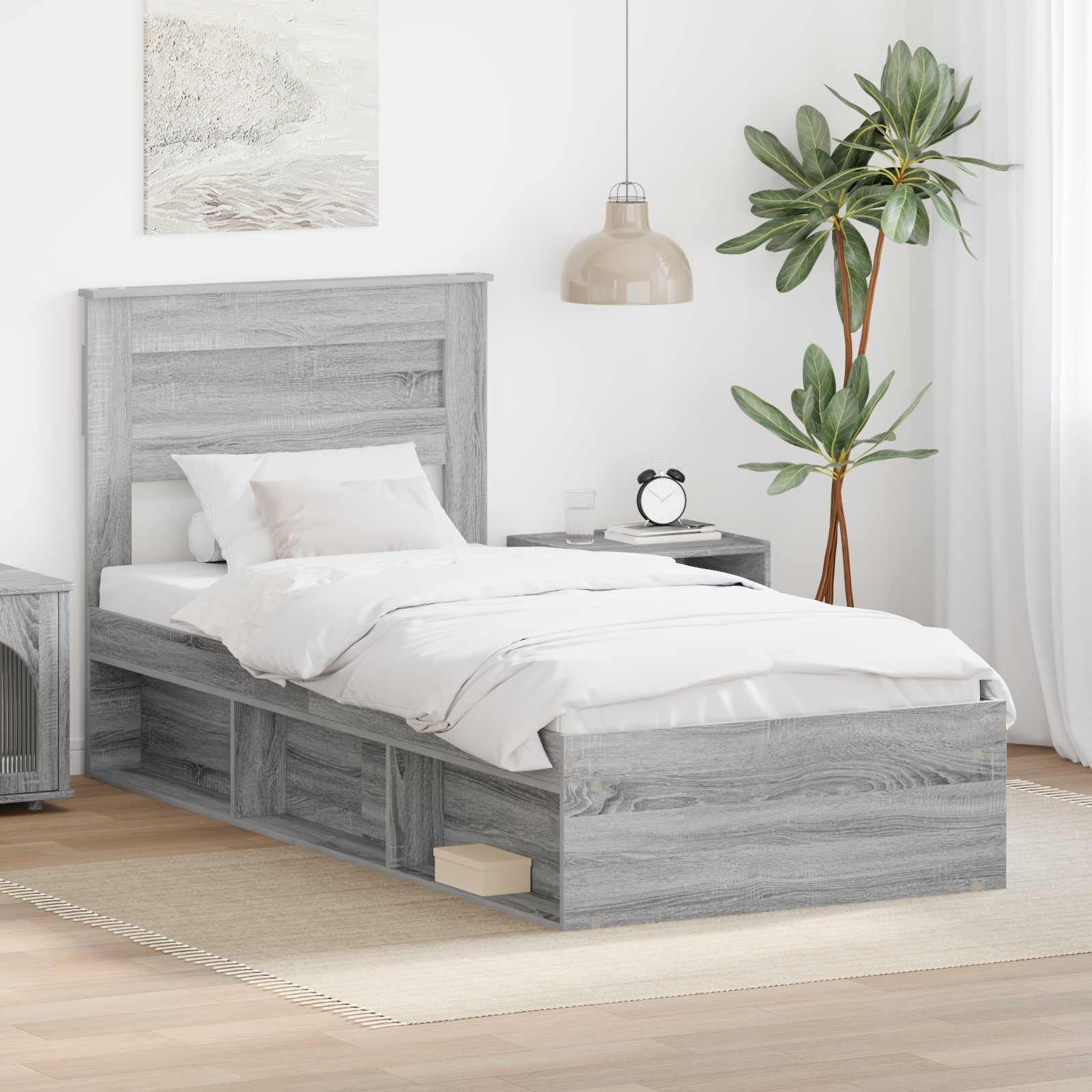 Bedframe met opslag Grijs Sonoma 90 x 190 cm Massief grenenhout is nu te koop bij PeponiXL, paradijselijk wonen!