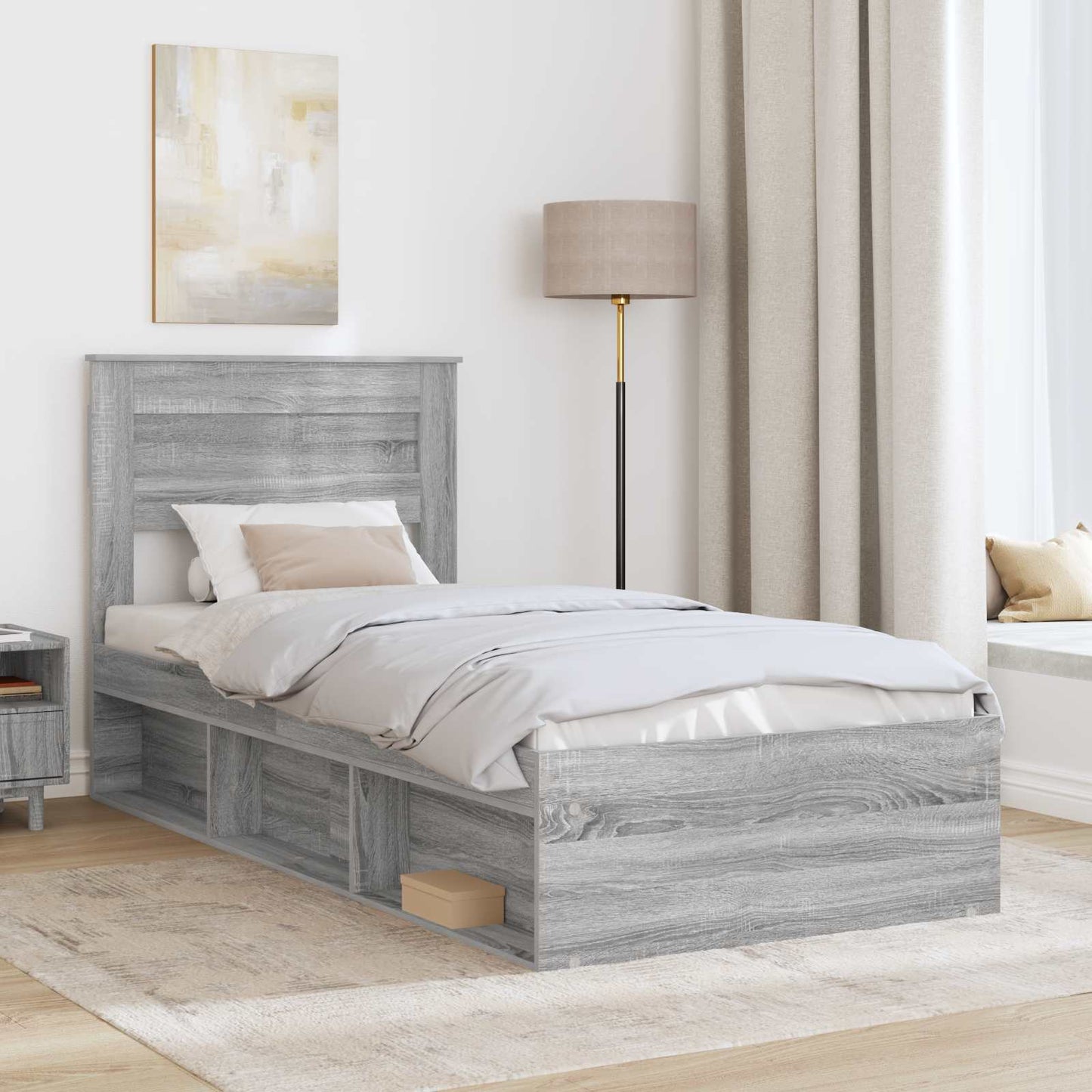 Bedframe met opslag Grijs Sonoma 90 x 190 cm Massief grenenhout is nu te koop bij PeponiXL, paradijselijk wonen!