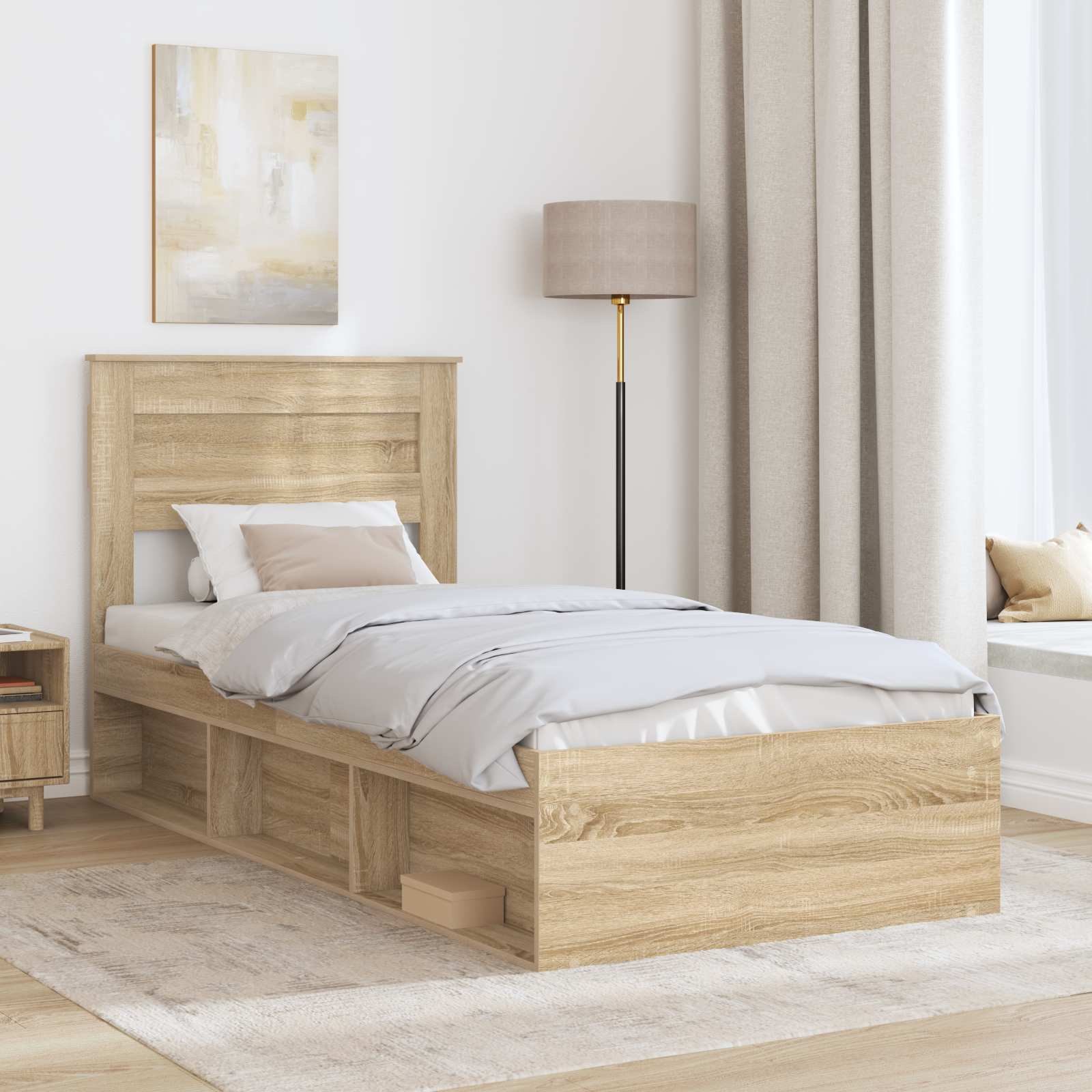 Bedframe met opslag Sonoma Eiken 90 x 200 cm Massief grenenhout is nu te koop bij PeponiXL, paradijselijk wonen!