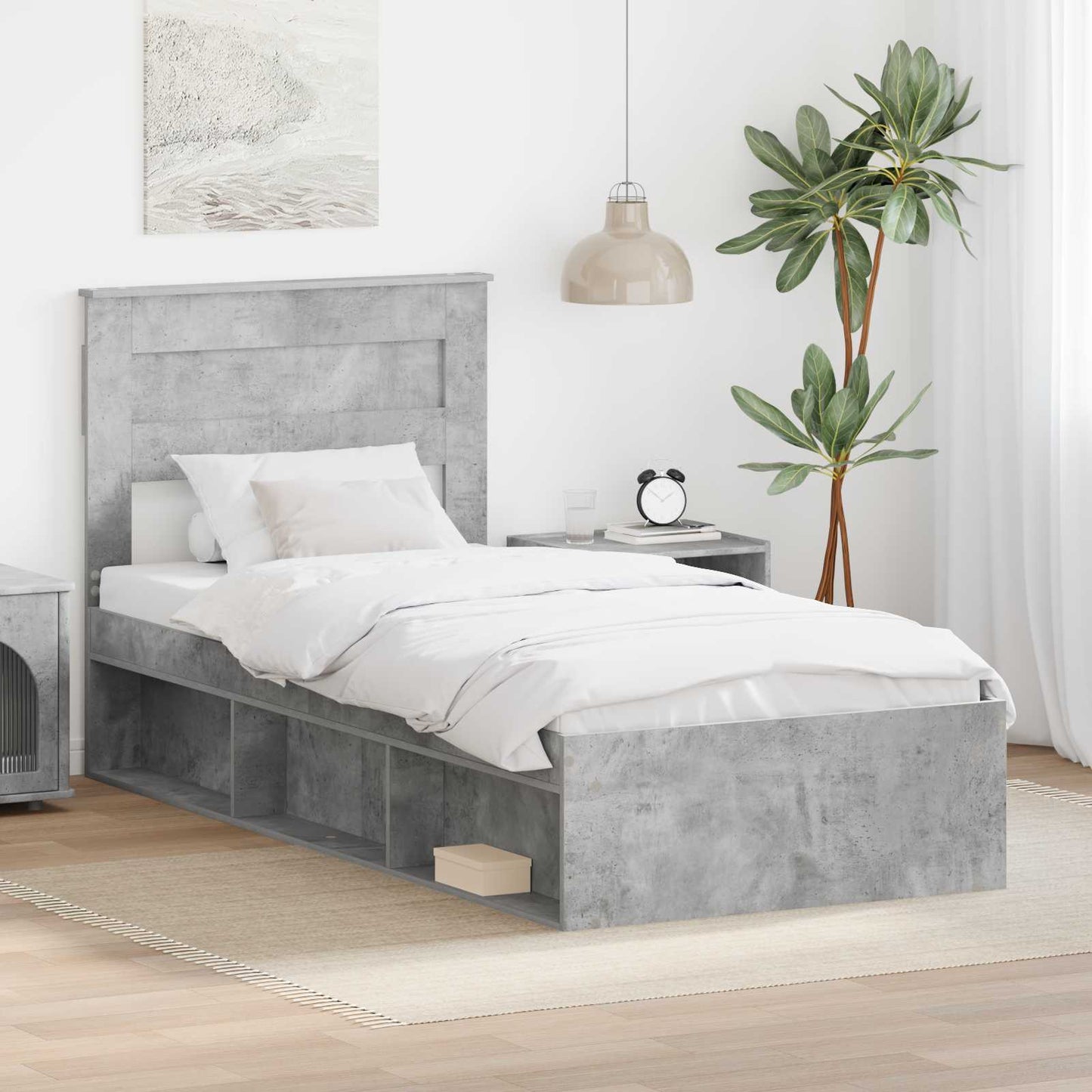 Bedframe met hoofdeinde Beton 90 x 200 cm Massief grenenhout is nu te koop bij PeponiXL, paradijselijk wonen!