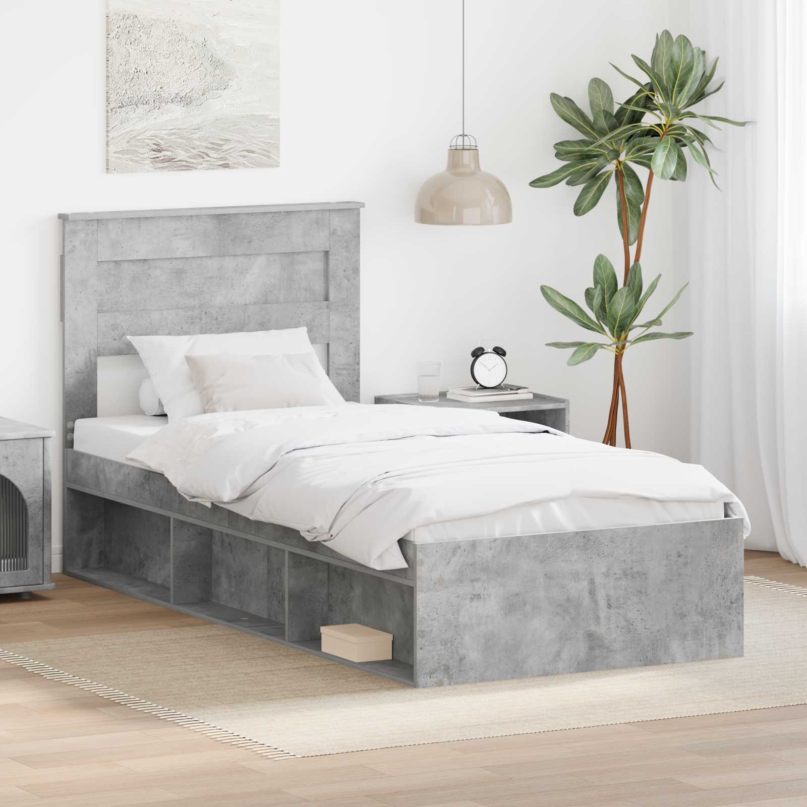 Bedframe met hoofdeinde Beton 90 x 200 cm Massief grenenhout is nu te koop bij PeponiXL, paradijselijk wonen!