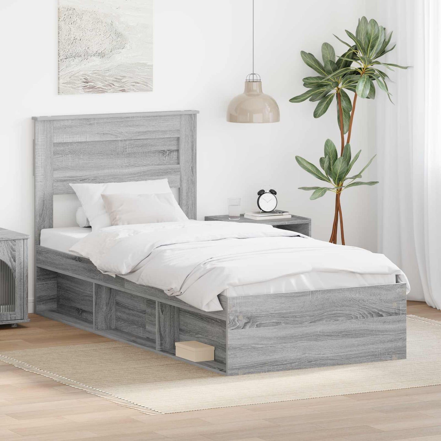 Bedframe met opslag Grijs Sonoma 90 x 200 cm Massief grenenhout is nu te koop bij PeponiXL, paradijselijk wonen!