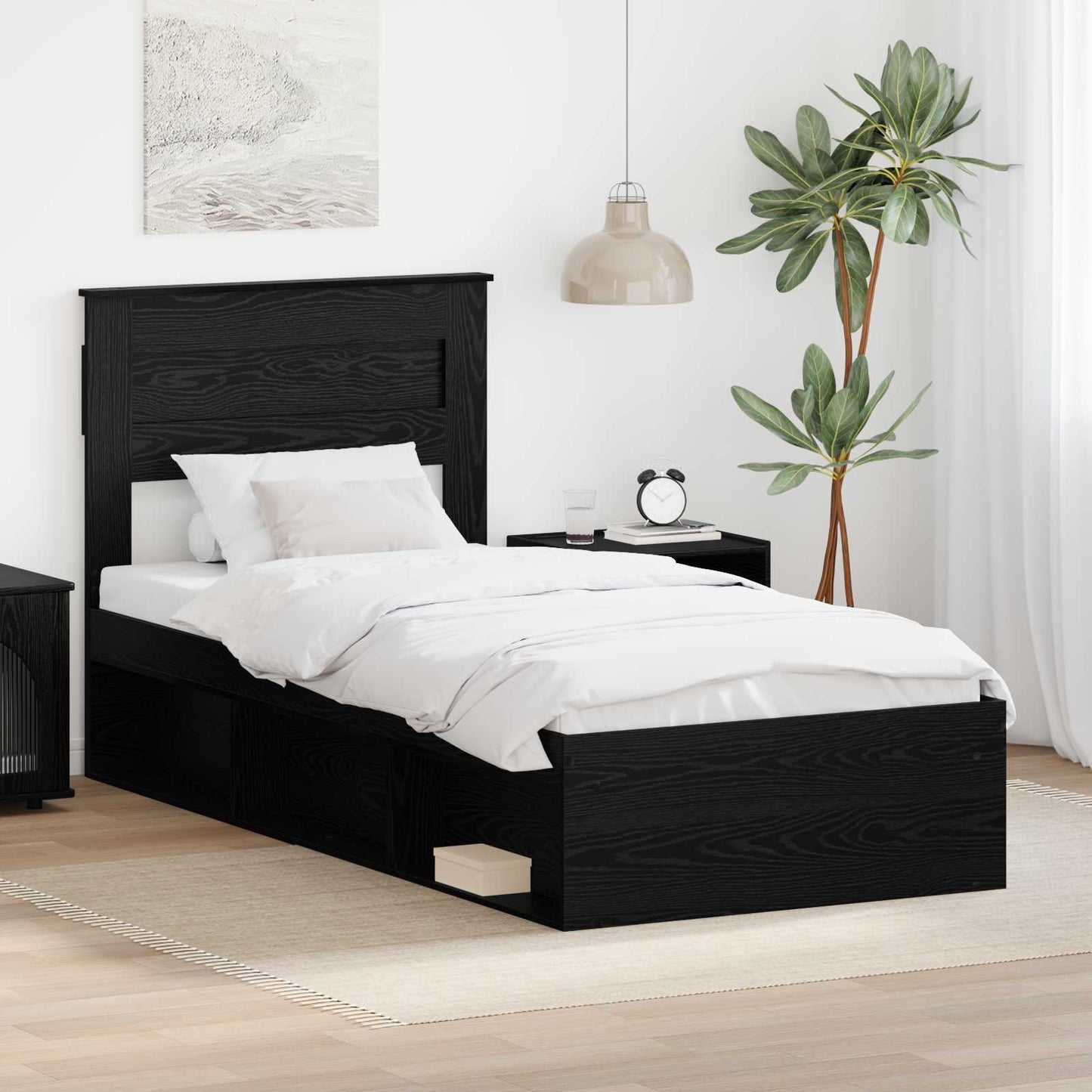 Bedframe met hoofdeinde Zwart 75 x 190 cm Massief grenenhout is nu te koop bij PeponiXL, paradijselijk wonen!