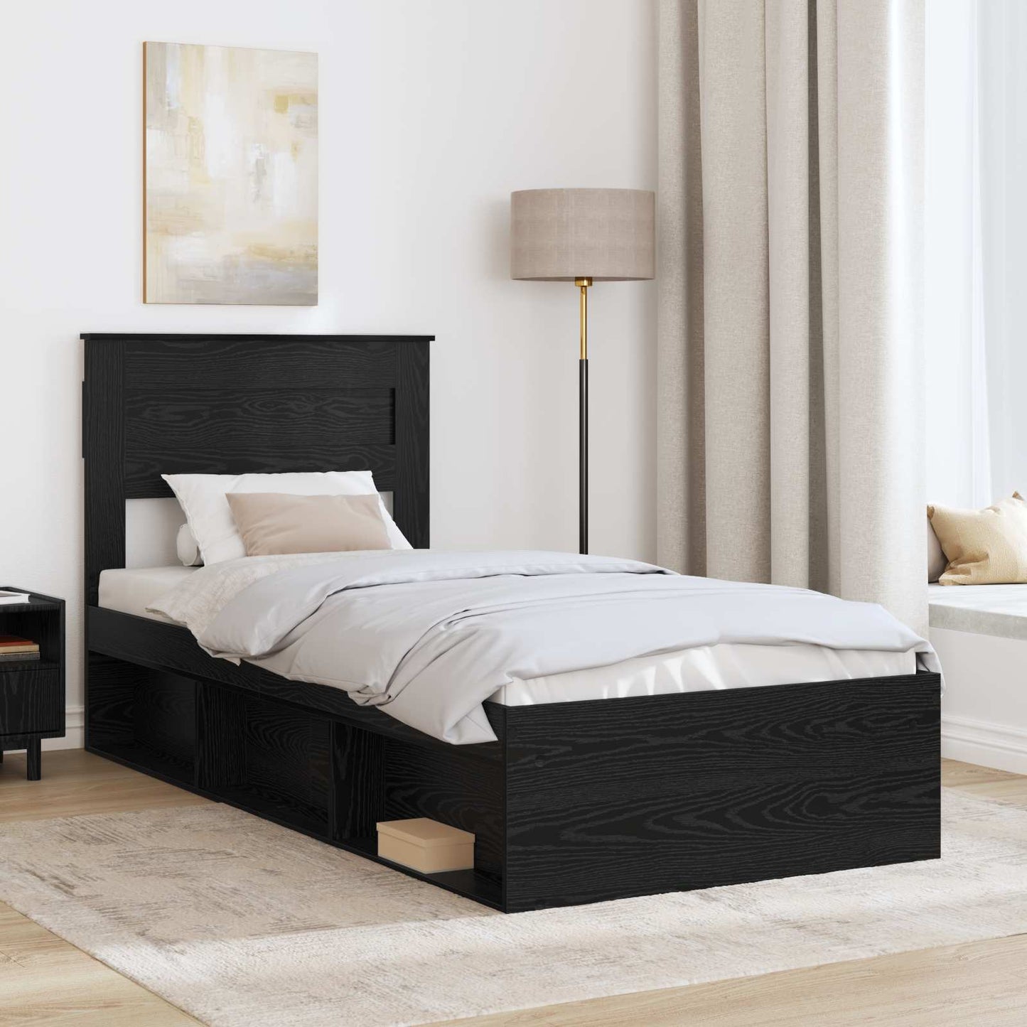Bedframe met hoofdeinde Zwart 75 x 190 cm Massief grenenhout is nu te koop bij PeponiXL, paradijselijk wonen!