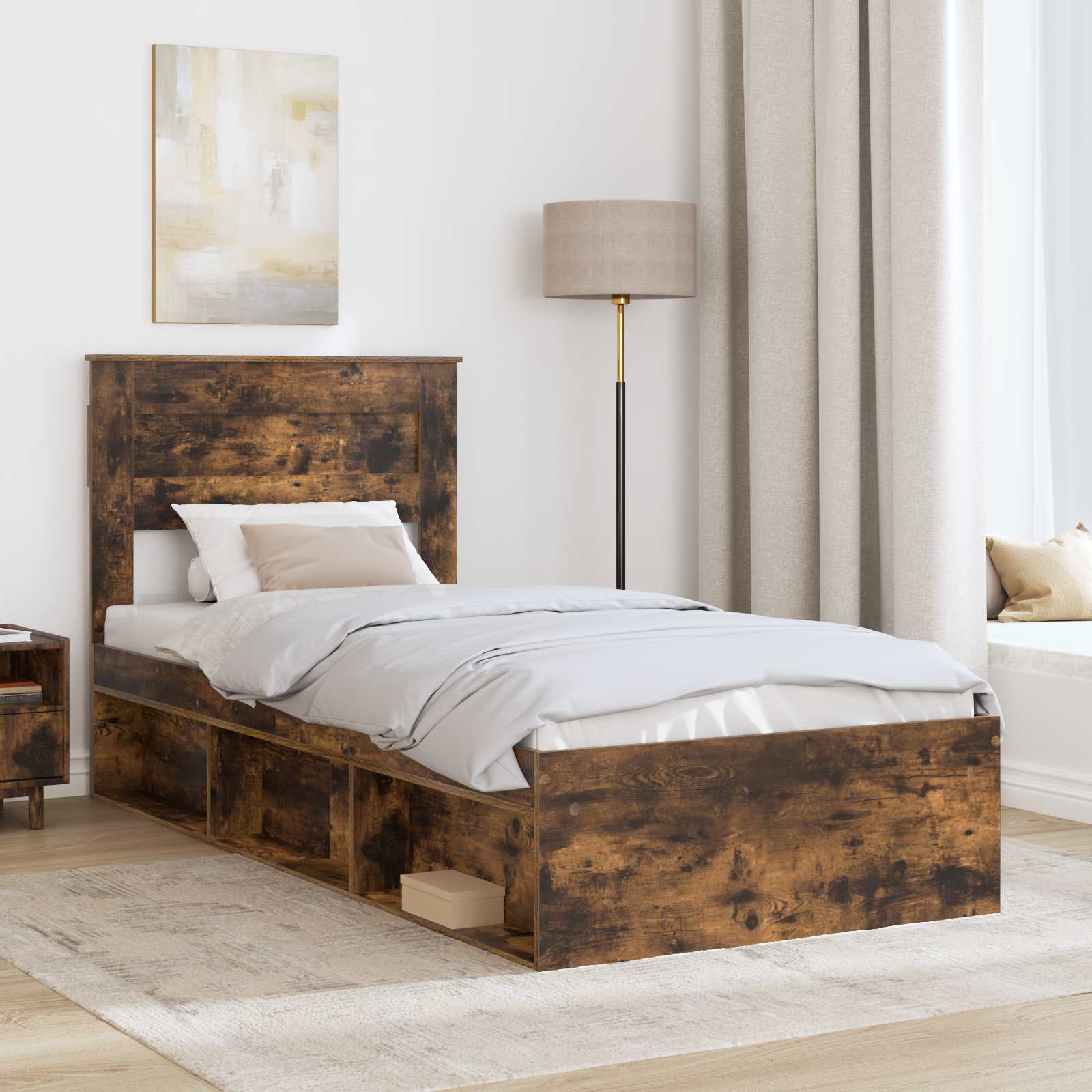 Bedframe Gerookt eiken 75 x 190 cm Massief grenenhout is nu te koop bij PeponiXL, paradijselijk wonen!