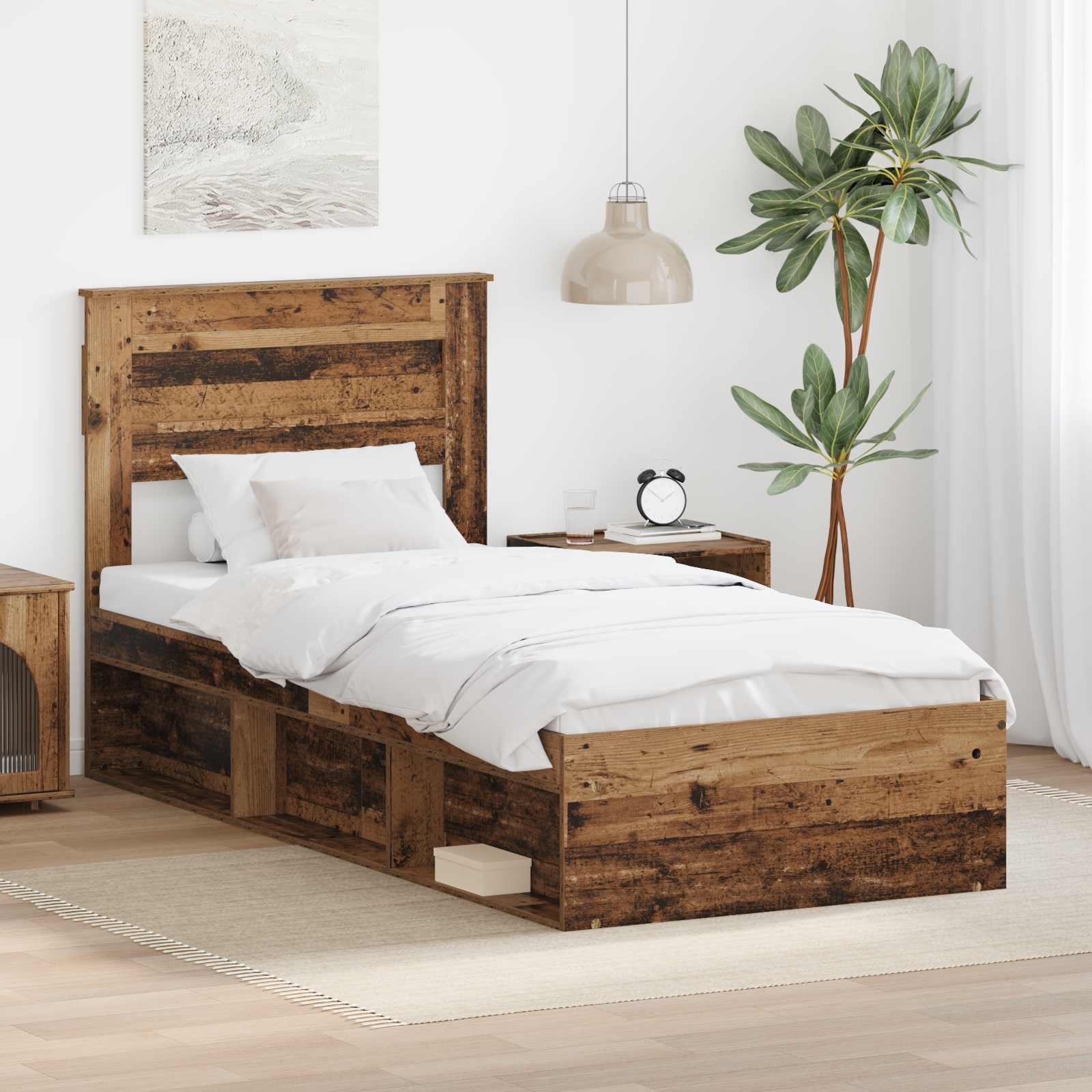 Bedframe met hoofdeinde Oudhout 75 x 190 cm Massief grenenhout is nu te koop bij PeponiXL, paradijselijk wonen!