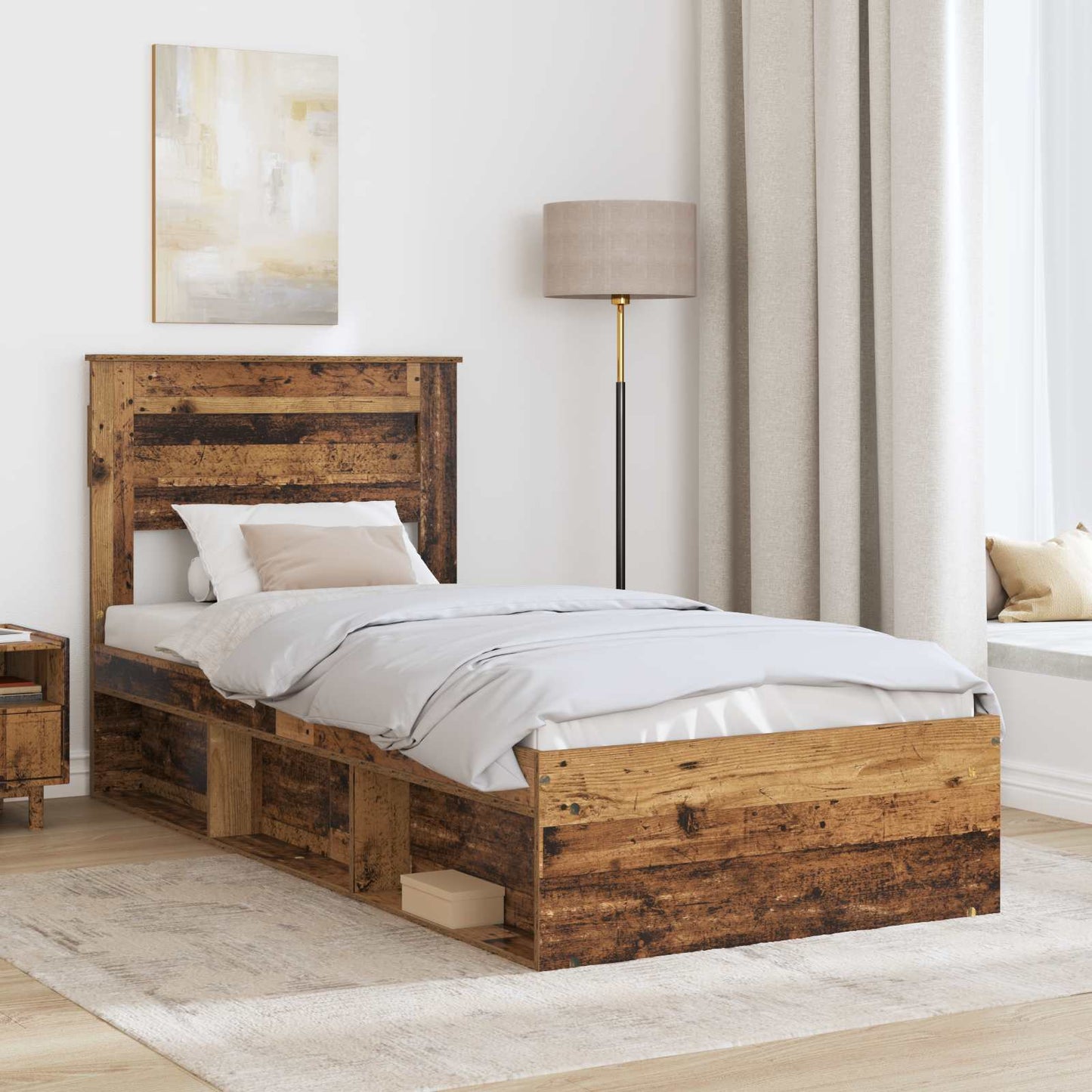 Bedframe met hoofdeinde Oudhout 75 x 190 cm Massief grenenhout is nu te koop bij PeponiXL, paradijselijk wonen!