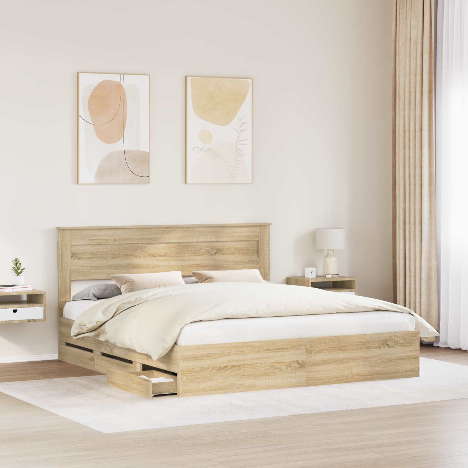 Bedframe met lade Sonoma Eiken 200 x 200 cm Ingenieurshout is nu te koop bij PeponiXL, paradijselijk wonen!
