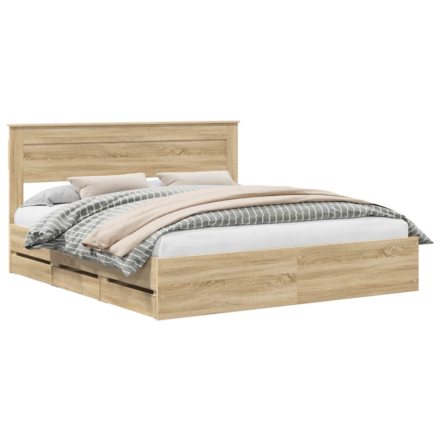 Bedframe met lade Sonoma Eiken 200 x 200 cm Ingenieurshout is nu te koop bij PeponiXL, paradijselijk wonen!