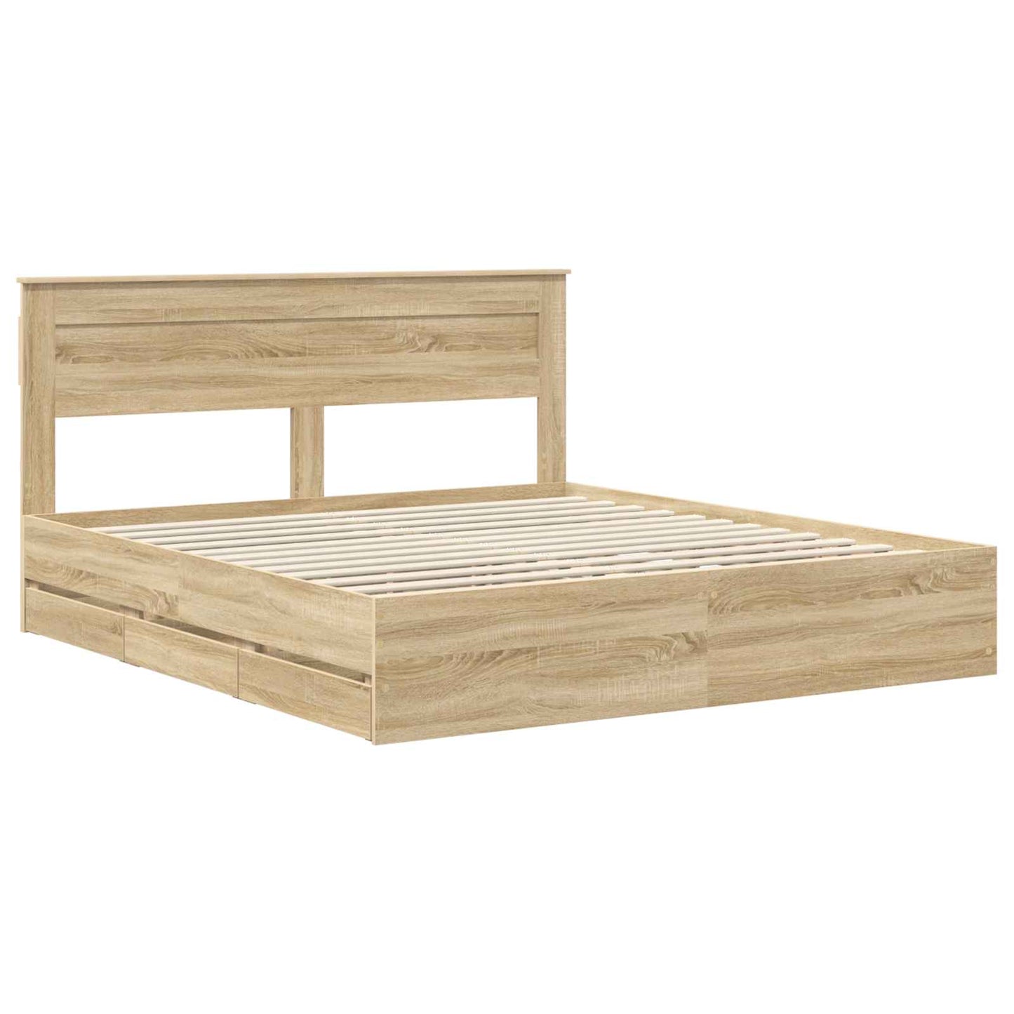Bedframe met lade Sonoma Eiken 200 x 200 cm Ingenieurshout is nu te koop bij PeponiXL, paradijselijk wonen!