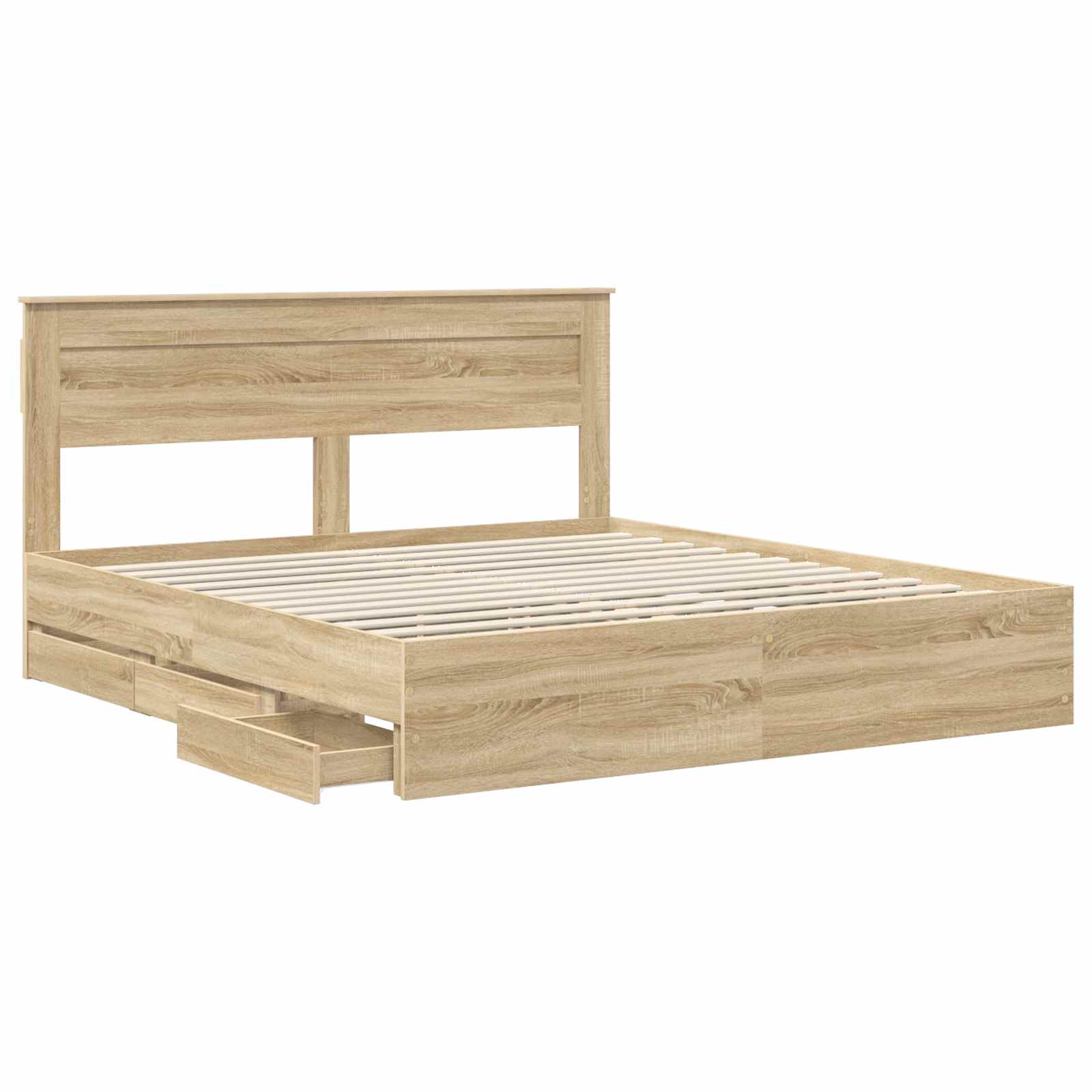 Bedframe met lade Sonoma Eiken 200 x 200 cm Ingenieurshout is nu te koop bij PeponiXL, paradijselijk wonen!