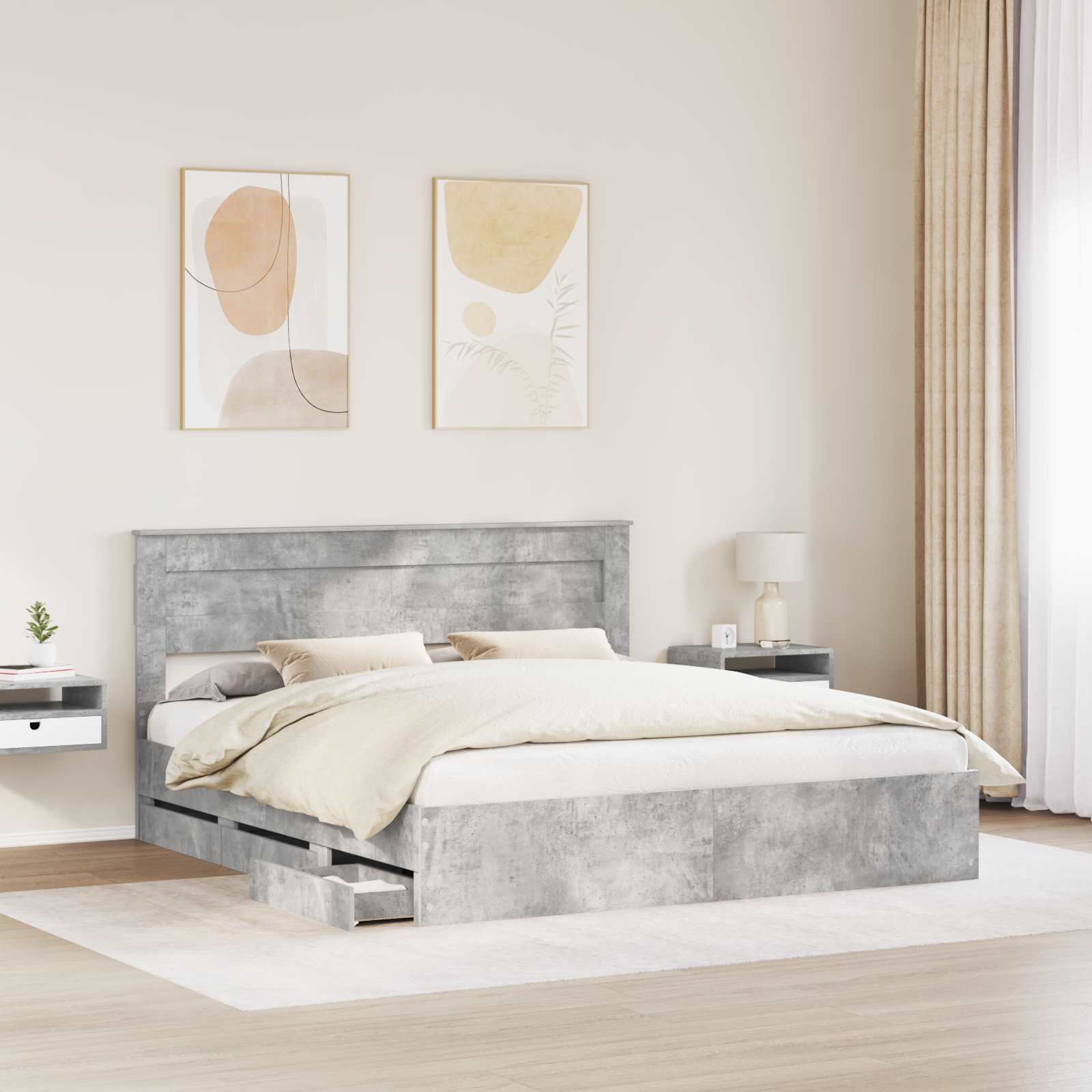 Bedframe met lade Beton Grijs 200 x 200 cm Ingenieurshout is nu te koop bij PeponiXL, paradijselijk wonen!