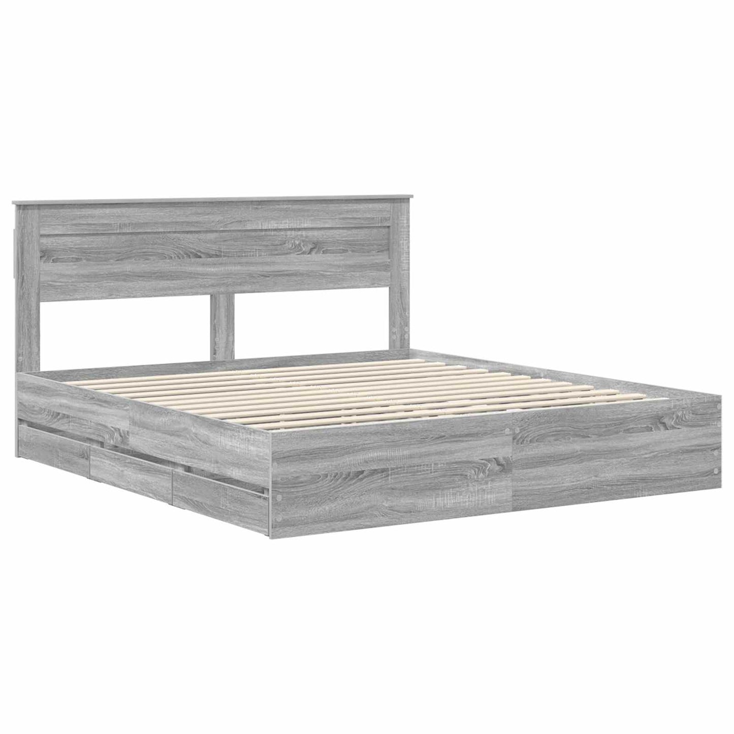 Bedframe met lade Grijs Sonoma 200 x 200 cm Ingenieurshout is nu te koop bij PeponiXL, paradijselijk wonen!