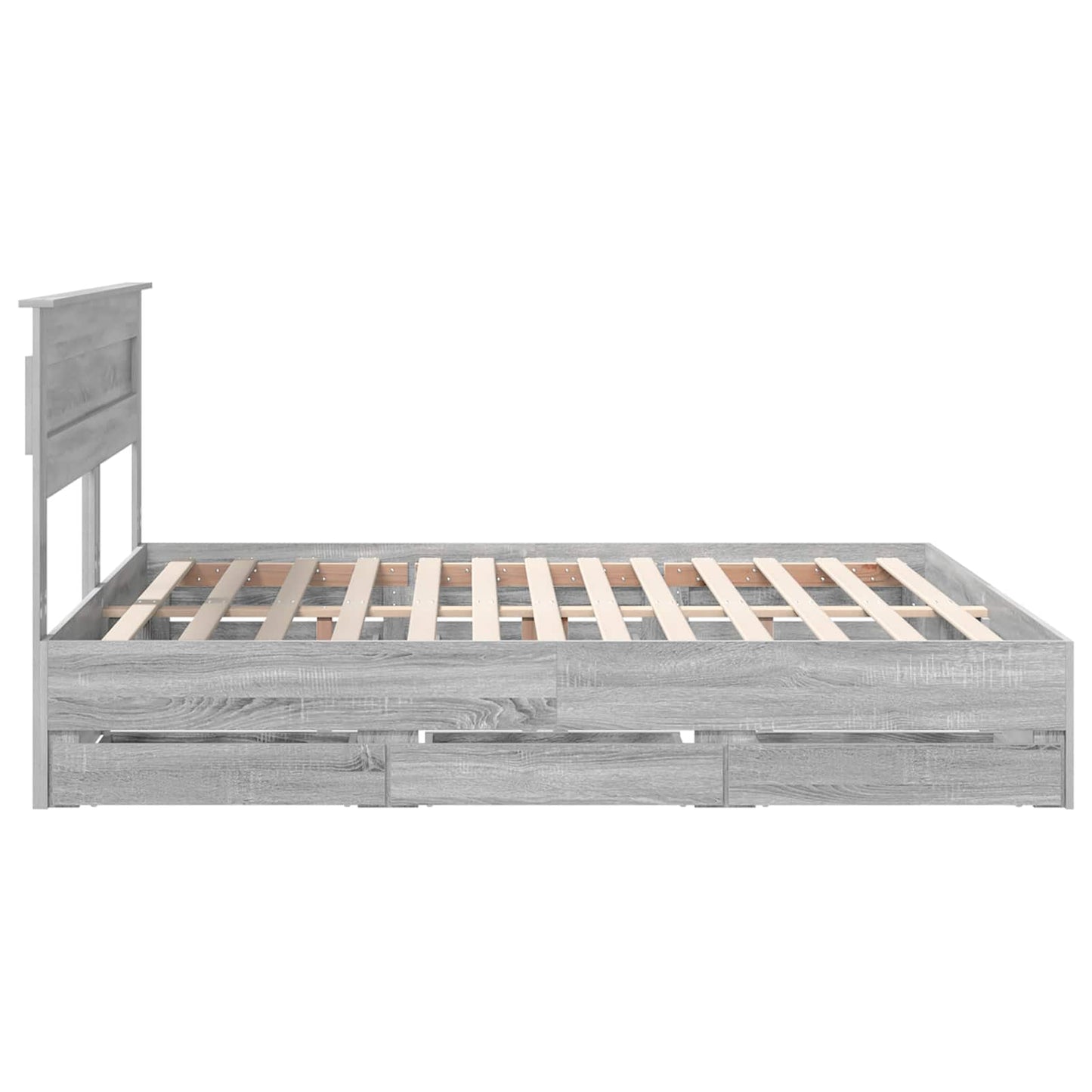 Bedframe met lade Grijs Sonoma 200 x 200 cm Ingenieurshout is nu te koop bij PeponiXL, paradijselijk wonen!