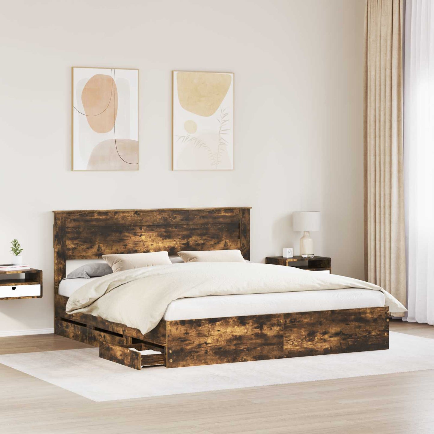 Bedframe met lade Gerookt eiken 180 x 200 cm Ingenieurshout is nu te koop bij PeponiXL, paradijselijk wonen!