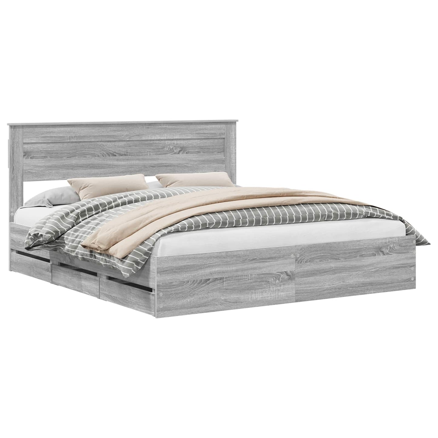 Bedframe met lade Grijs Sonoma 180 x 200 cm Ingenieurshout is nu te koop bij PeponiXL, paradijselijk wonen!