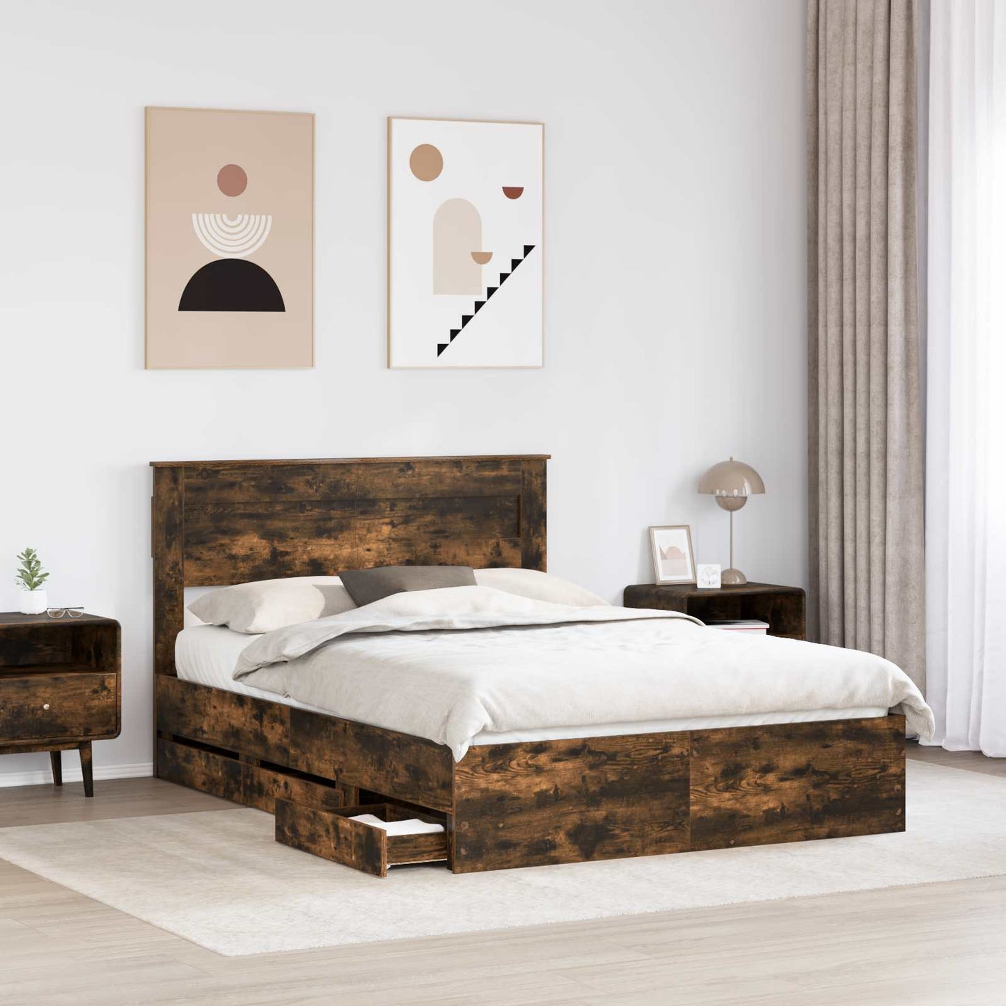 Bedframe met lade Gerookt eiken 160 x 200 cm Ingenieurshout is nu te koop bij PeponiXL, paradijselijk wonen!
