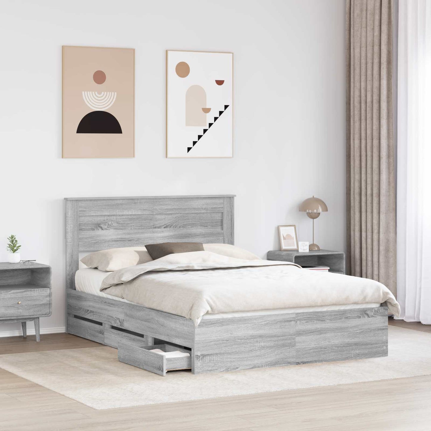Bedframe met lade Grijs Sonoma 160 x 200 cm Ingenieurshout is nu te koop bij PeponiXL, paradijselijk wonen!