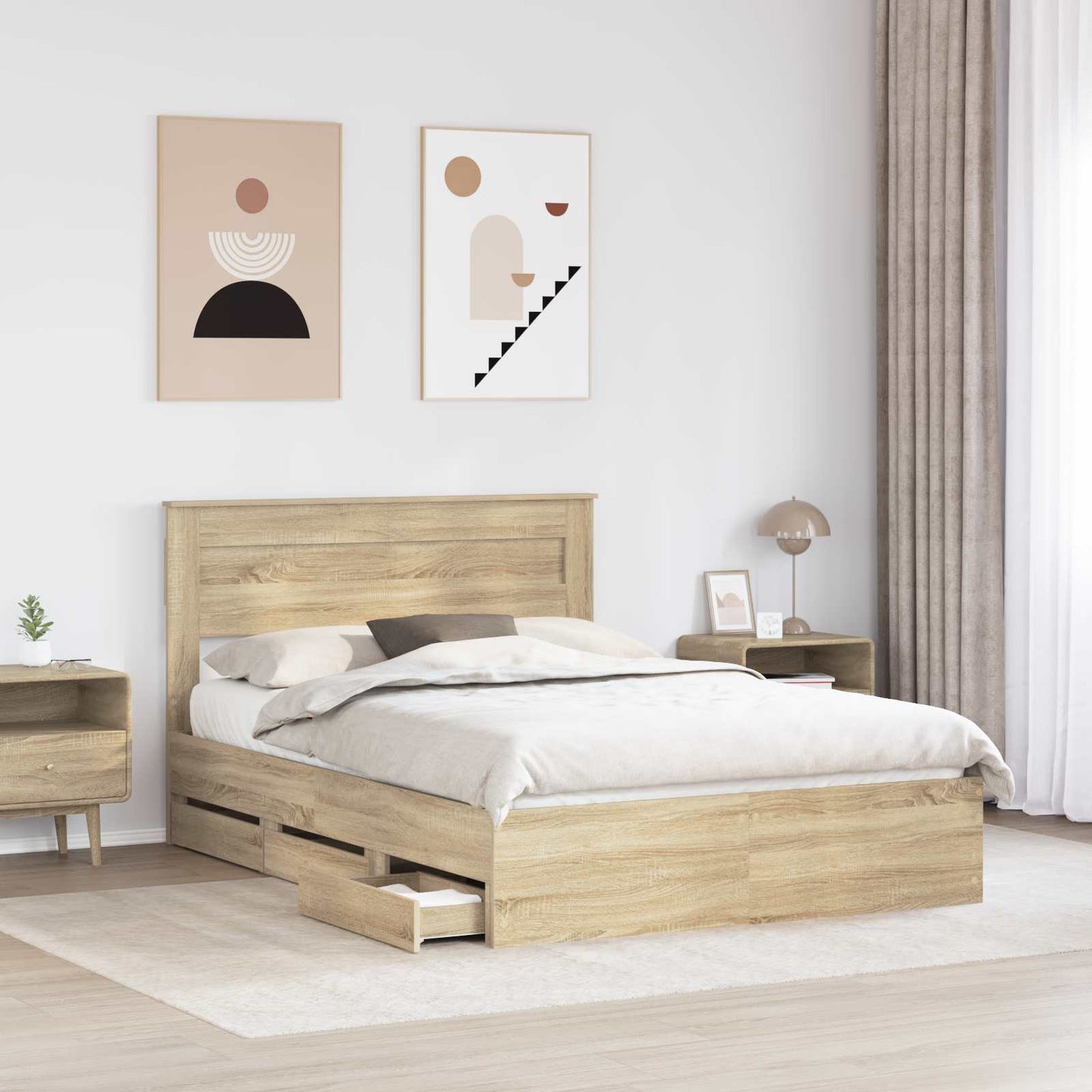 Bedframe met lade Sonoma Eiken 150 x 200 cm Ingenieurshout is nu te koop bij PeponiXL, paradijselijk wonen!