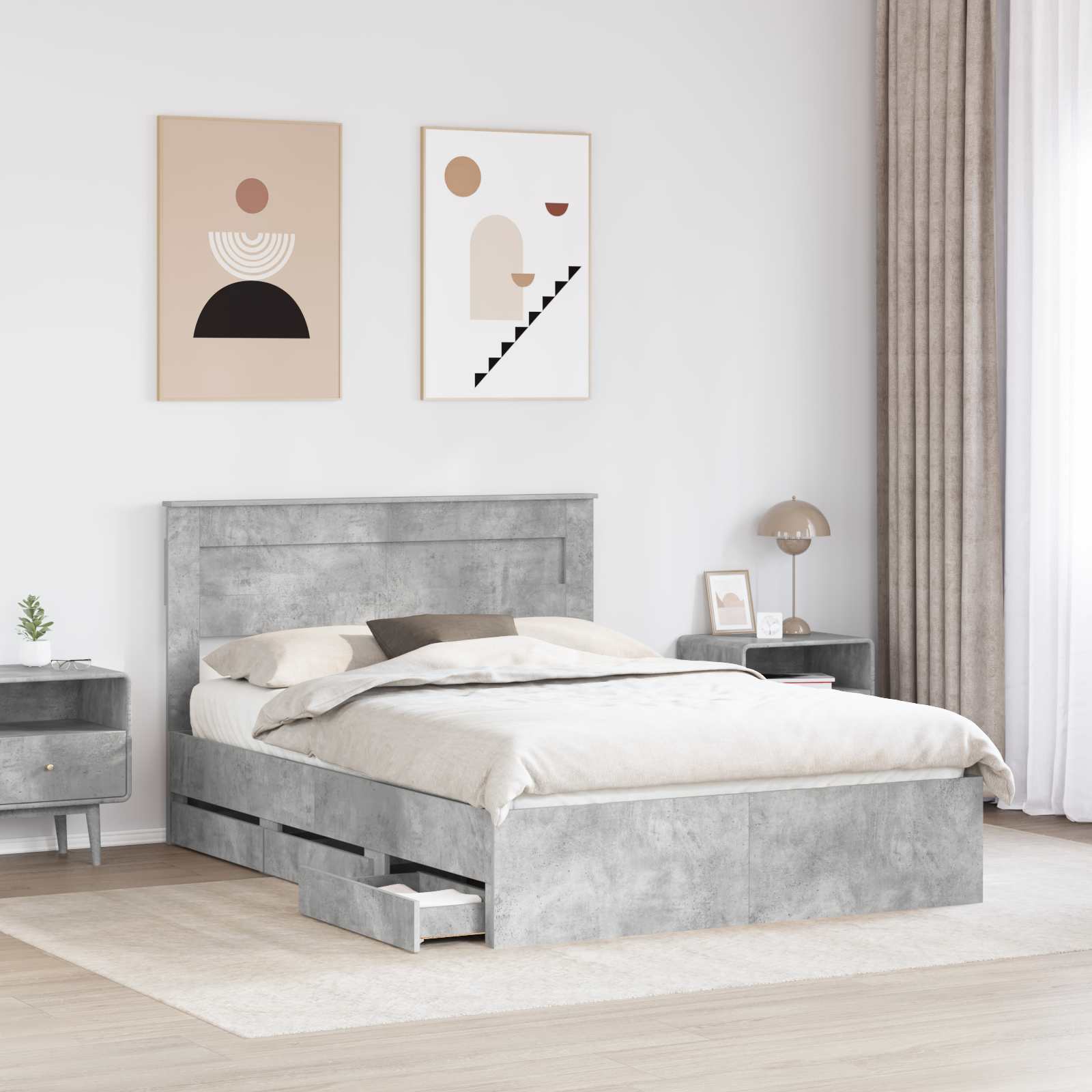 Bedframe met lade Beton Grijs 140 x 190 cm Ingenieurshout is nu te koop bij PeponiXL, paradijselijk wonen!