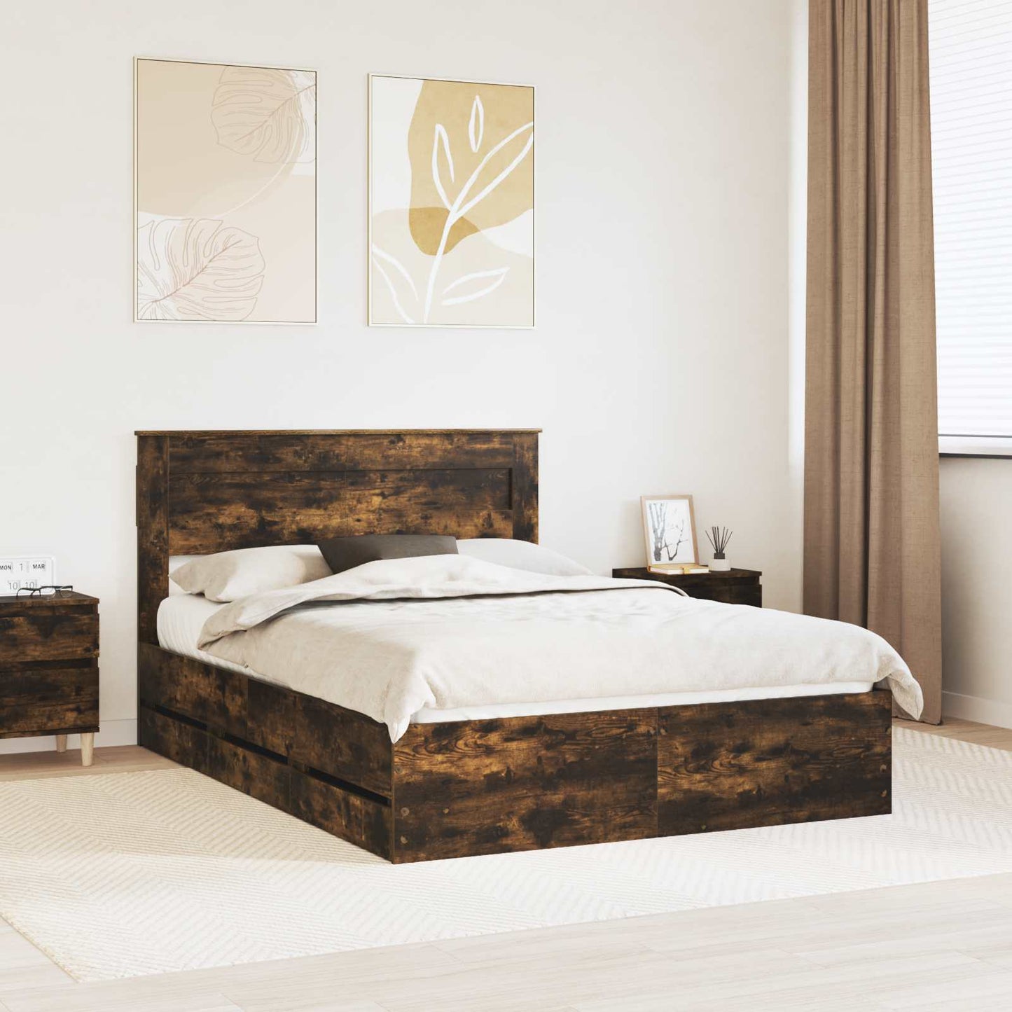 Bedframe met lade Gerookt eiken 140 x 200 cm Ingenieurshout is nu te koop bij PeponiXL, paradijselijk wonen!