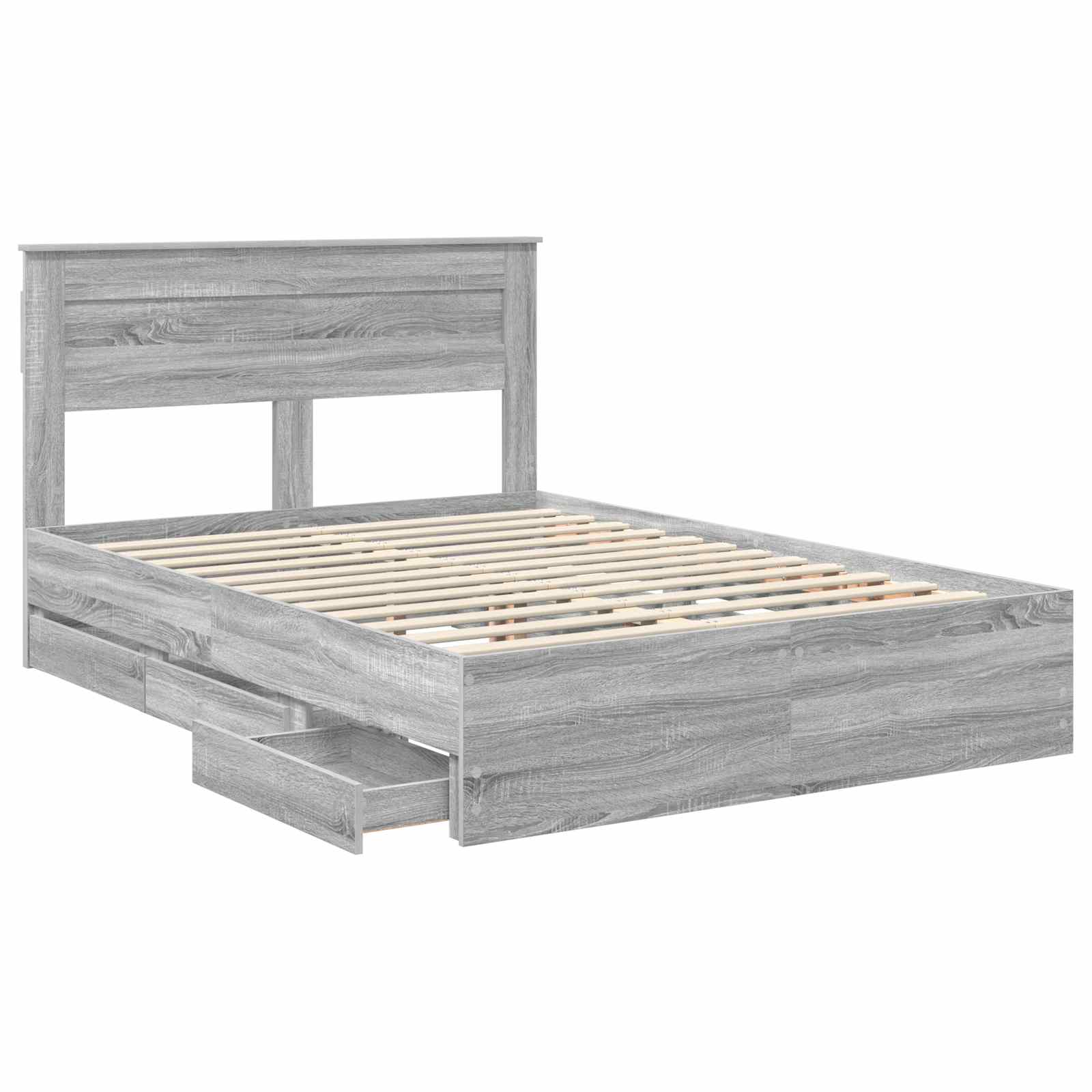 Bedframe met lade Grijs Sonoma 140 x 200 cm Ingenieurshout is nu te koop bij PeponiXL, paradijselijk wonen!
