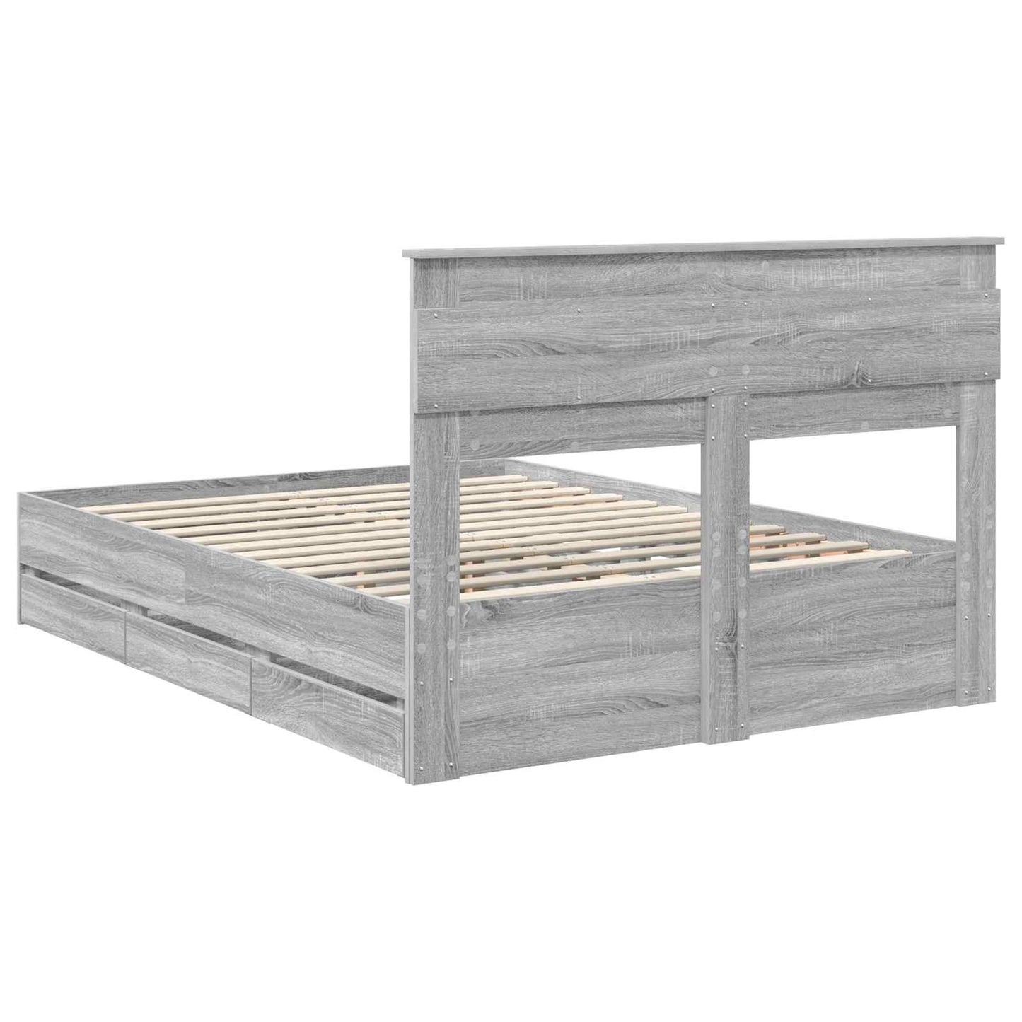 Bedframe met lade Grijs Sonoma 140 x 200 cm Ingenieurshout is nu te koop bij PeponiXL, paradijselijk wonen!