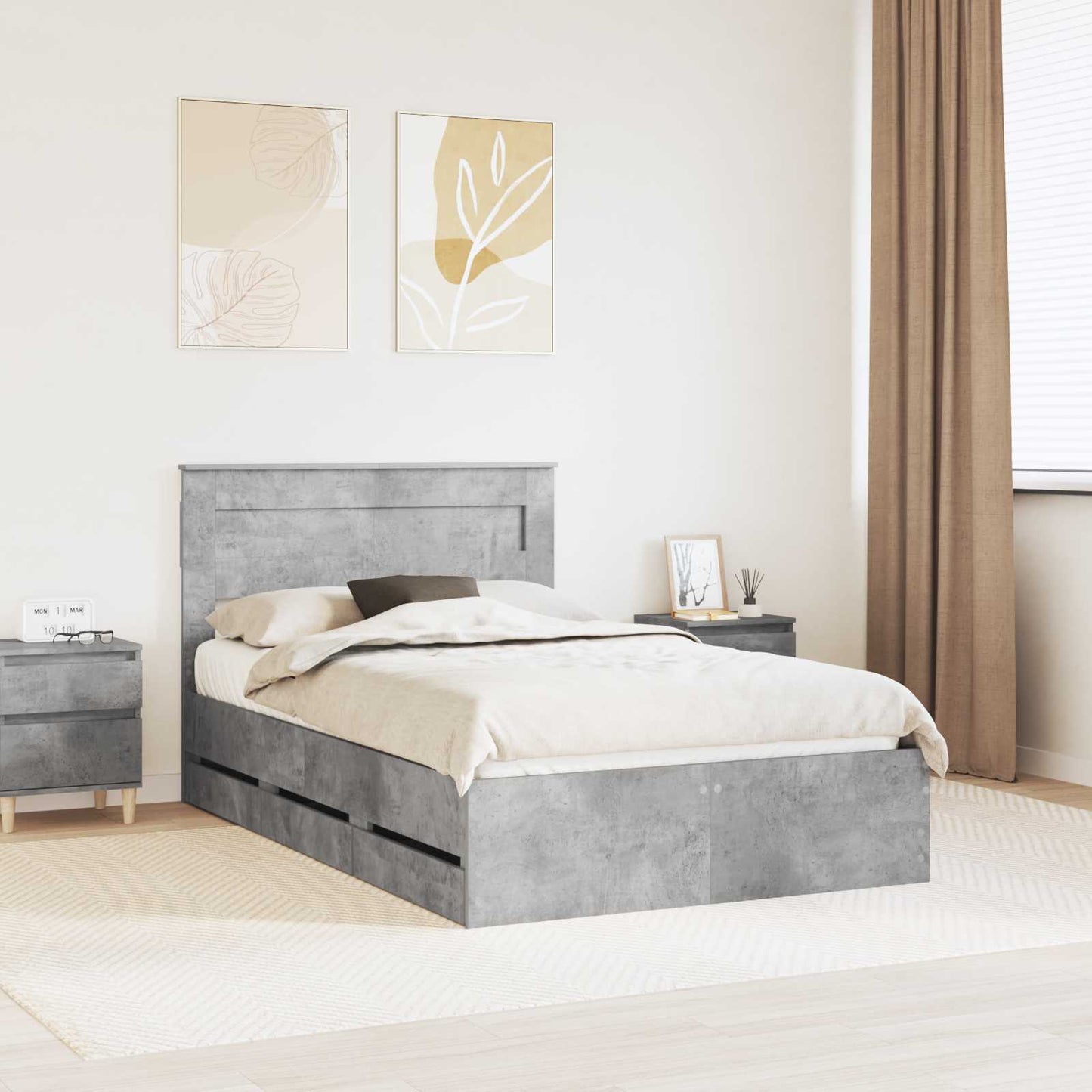 Bedframe met lade Beton Grijs 135 x 190 cm Ingenieurshout is nu te koop bij PeponiXL, paradijselijk wonen!