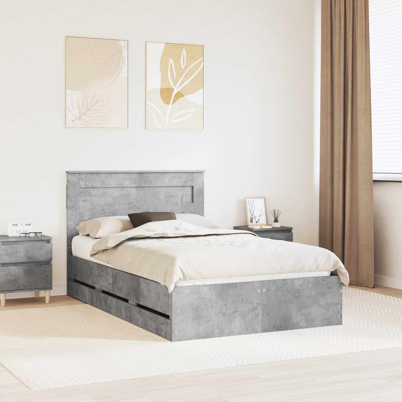 Bedframe met lade Beton Grijs 135 x 190 cm Ingenieurshout is nu te koop bij PeponiXL, paradijselijk wonen!