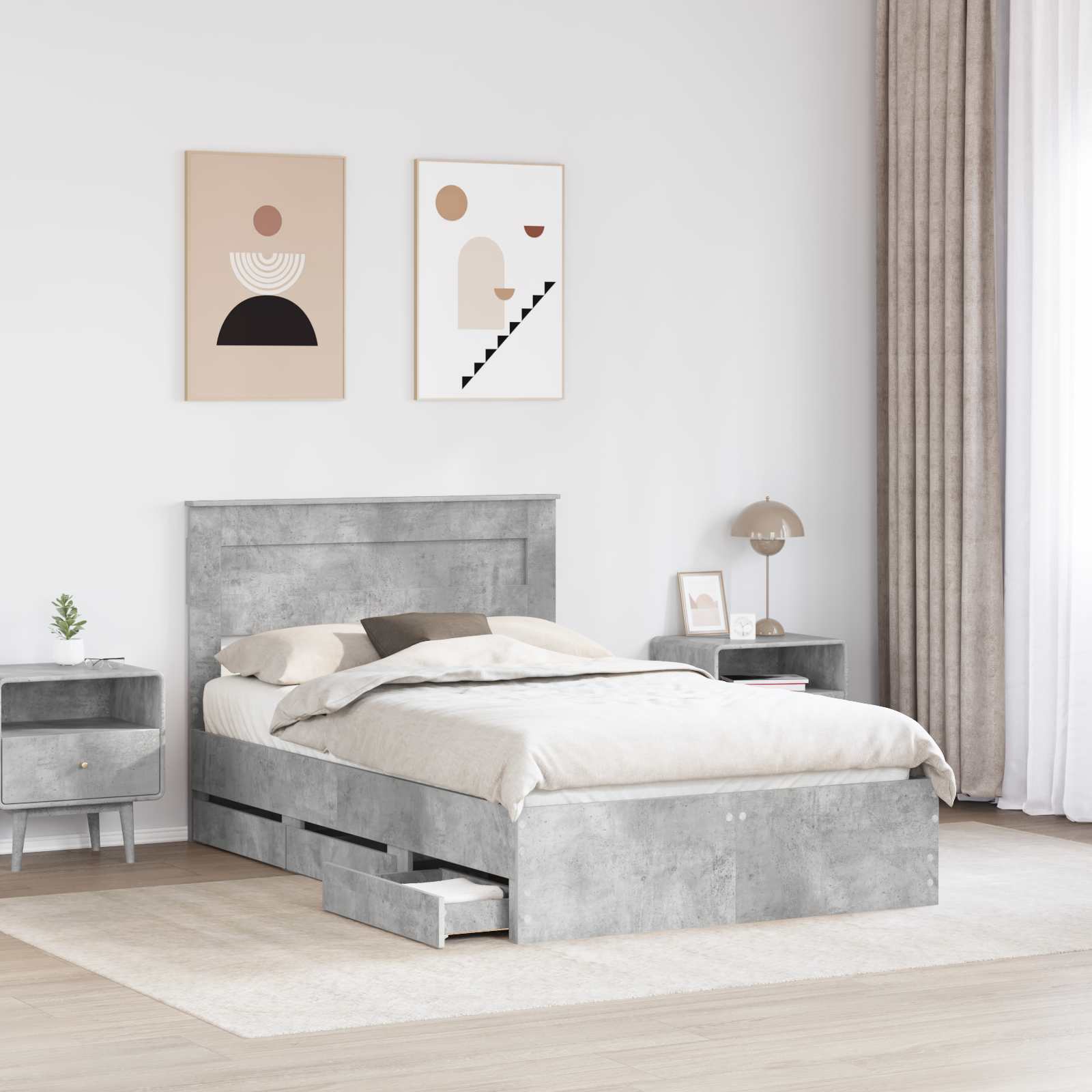 Bedframe met lade Beton Grijs 135 x 190 cm Ingenieurshout is nu te koop bij PeponiXL, paradijselijk wonen!