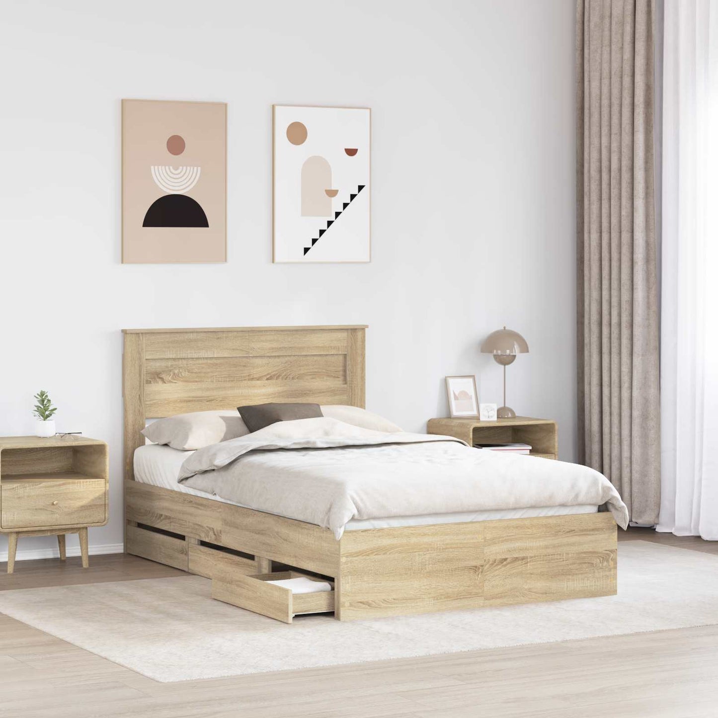 Bedframe met lade Sonoma Eiken 120 x 190 cm Ingenieurshout is nu te koop bij PeponiXL, paradijselijk wonen!