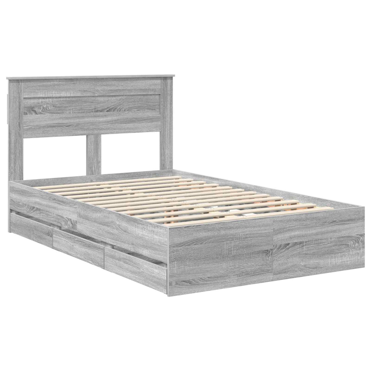 Bedframe met lade Grijs Sonoma 120 x 190 cm Ingenieurshout is nu te koop bij PeponiXL, paradijselijk wonen!