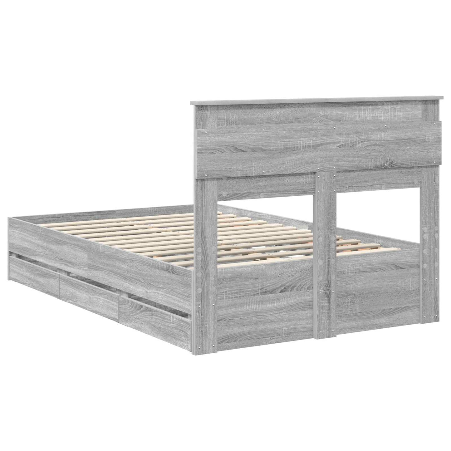 Bedframe met lade Grijs Sonoma 120 x 190 cm Ingenieurshout is nu te koop bij PeponiXL, paradijselijk wonen!