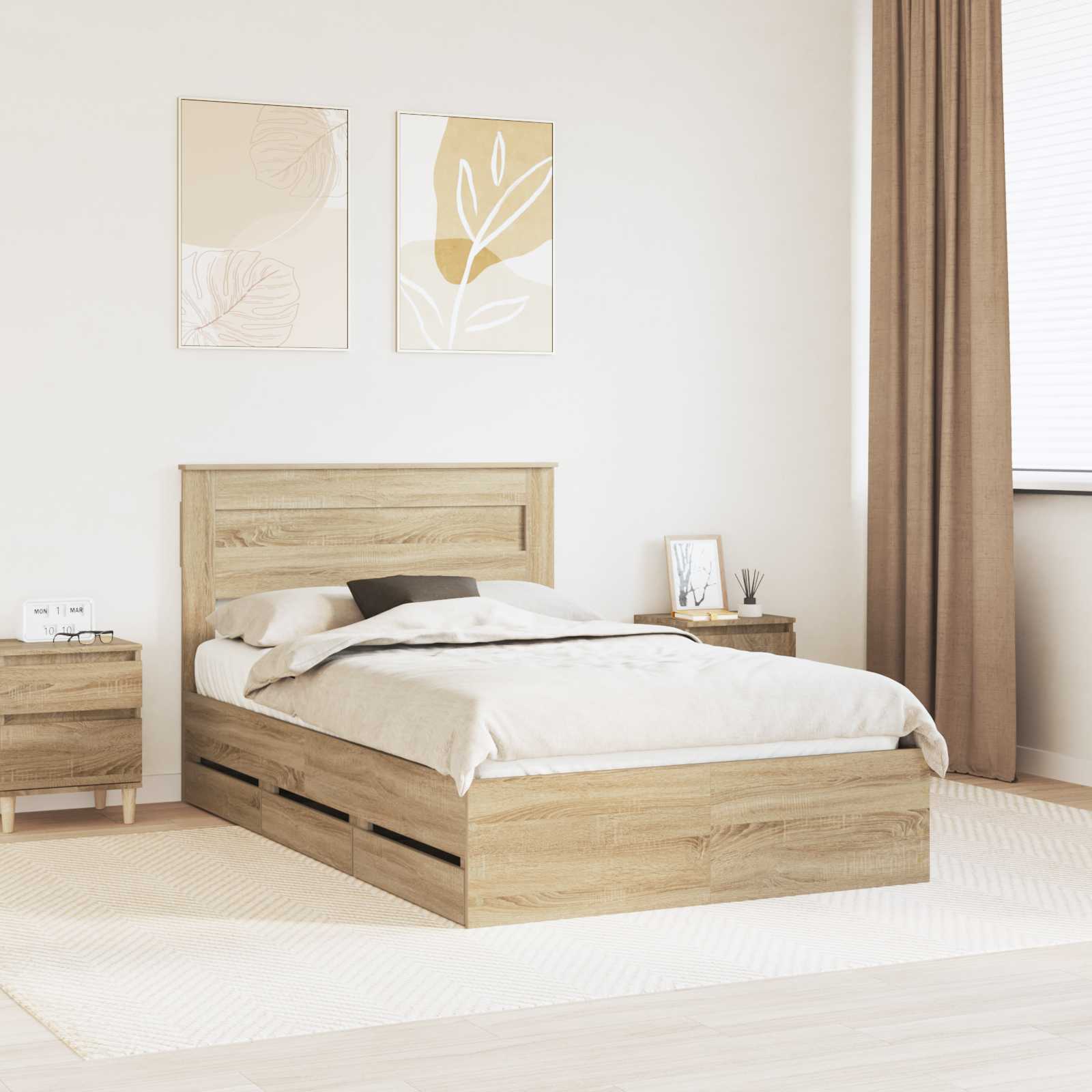 Bedframe met lade Sonoma Eiken 120 x 200 cm Ingenieurshout is nu te koop bij PeponiXL, paradijselijk wonen!