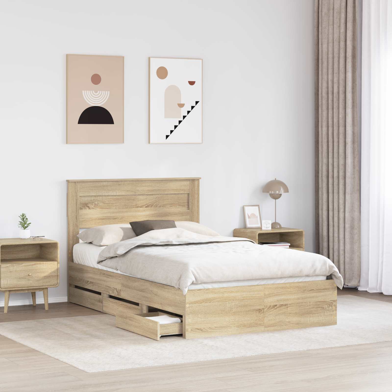 Bedframe met lade Sonoma Eiken 120 x 200 cm Ingenieurshout is nu te koop bij PeponiXL, paradijselijk wonen!