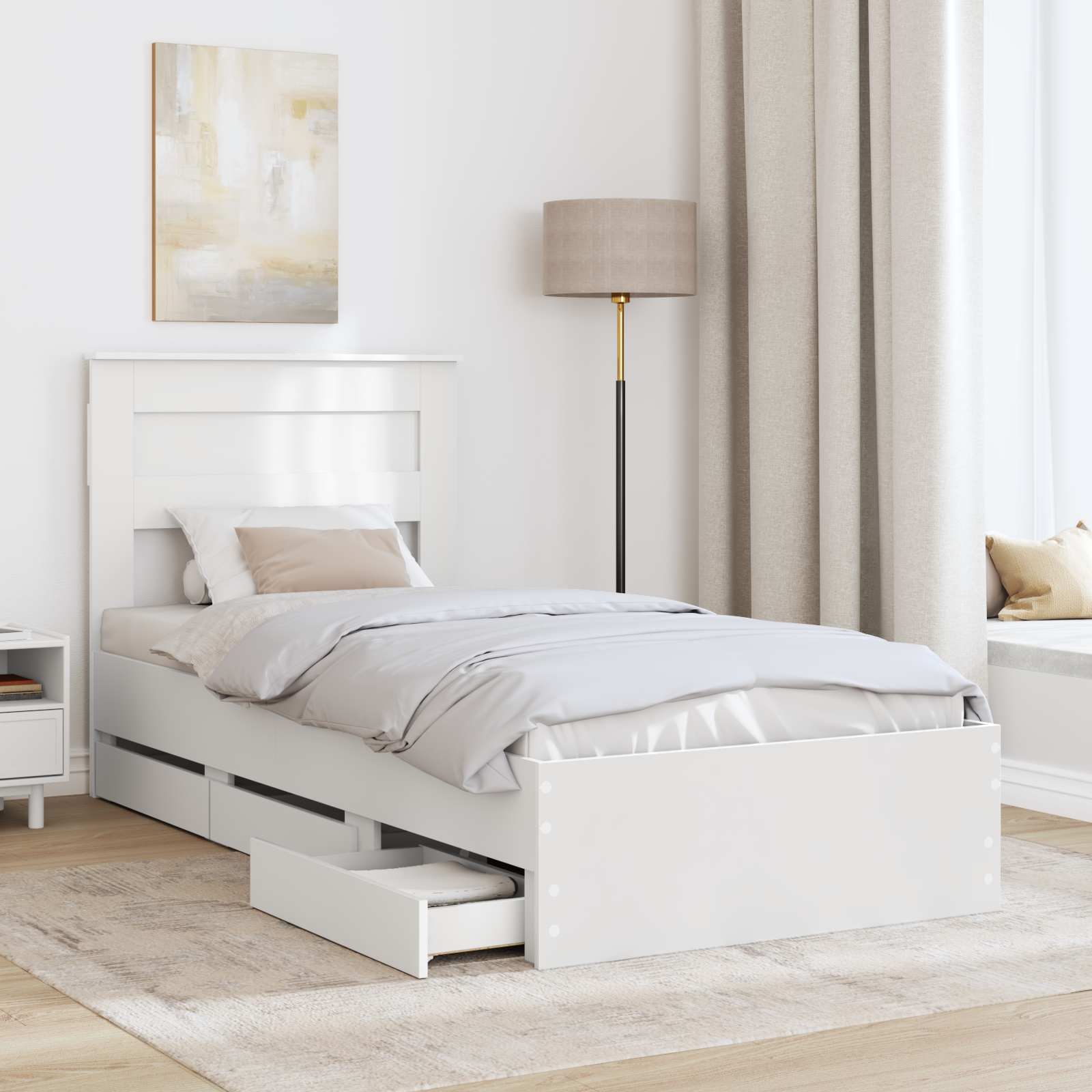 Bedframe met lade met opslag Wit 100 x 200 cm Ingenieurshout is nu te koop bij PeponiXL, paradijselijk wonen!