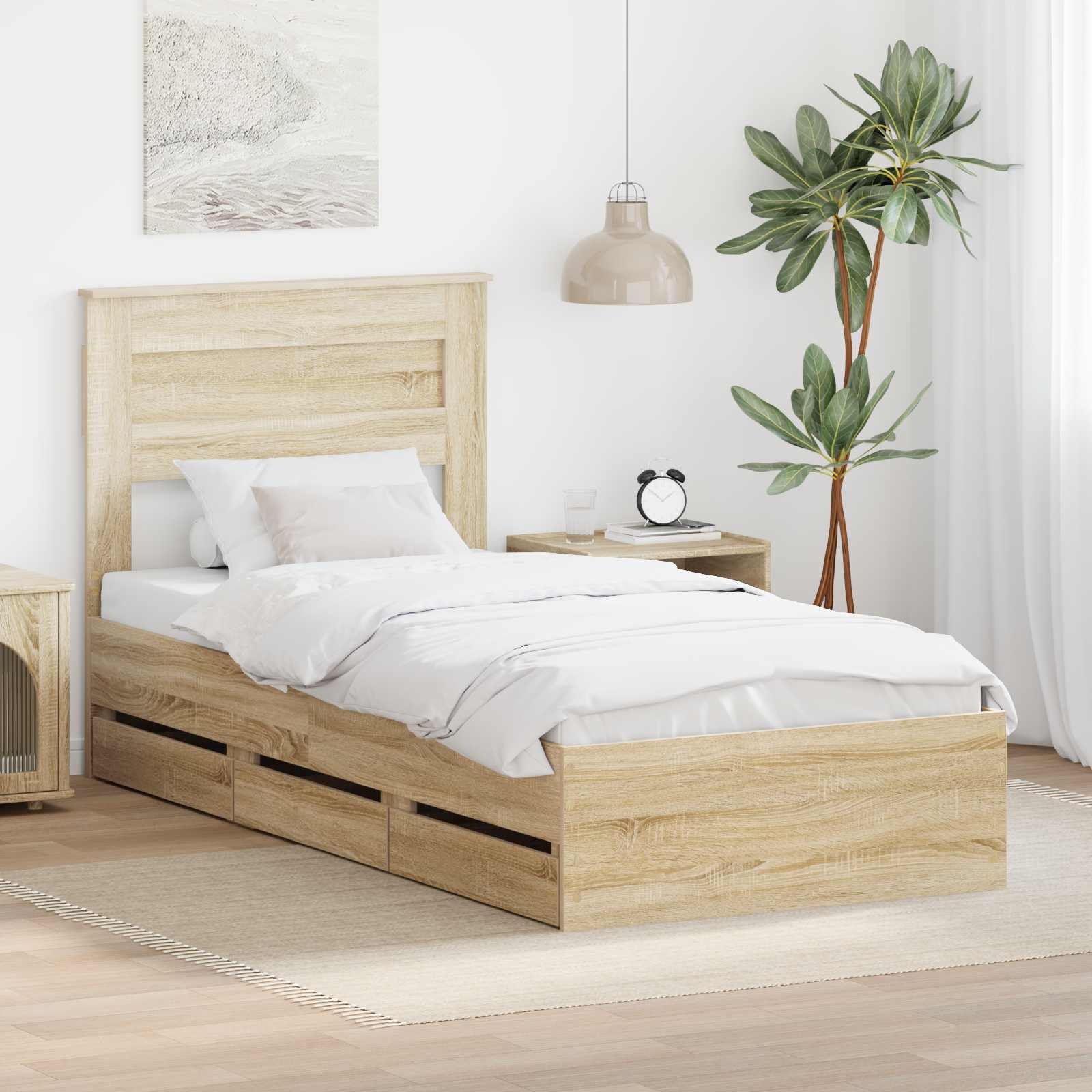 Bedframe met lade Sonoma Eiken 100 x 200 cm Ingenieurshout is nu te koop bij PeponiXL, paradijselijk wonen!