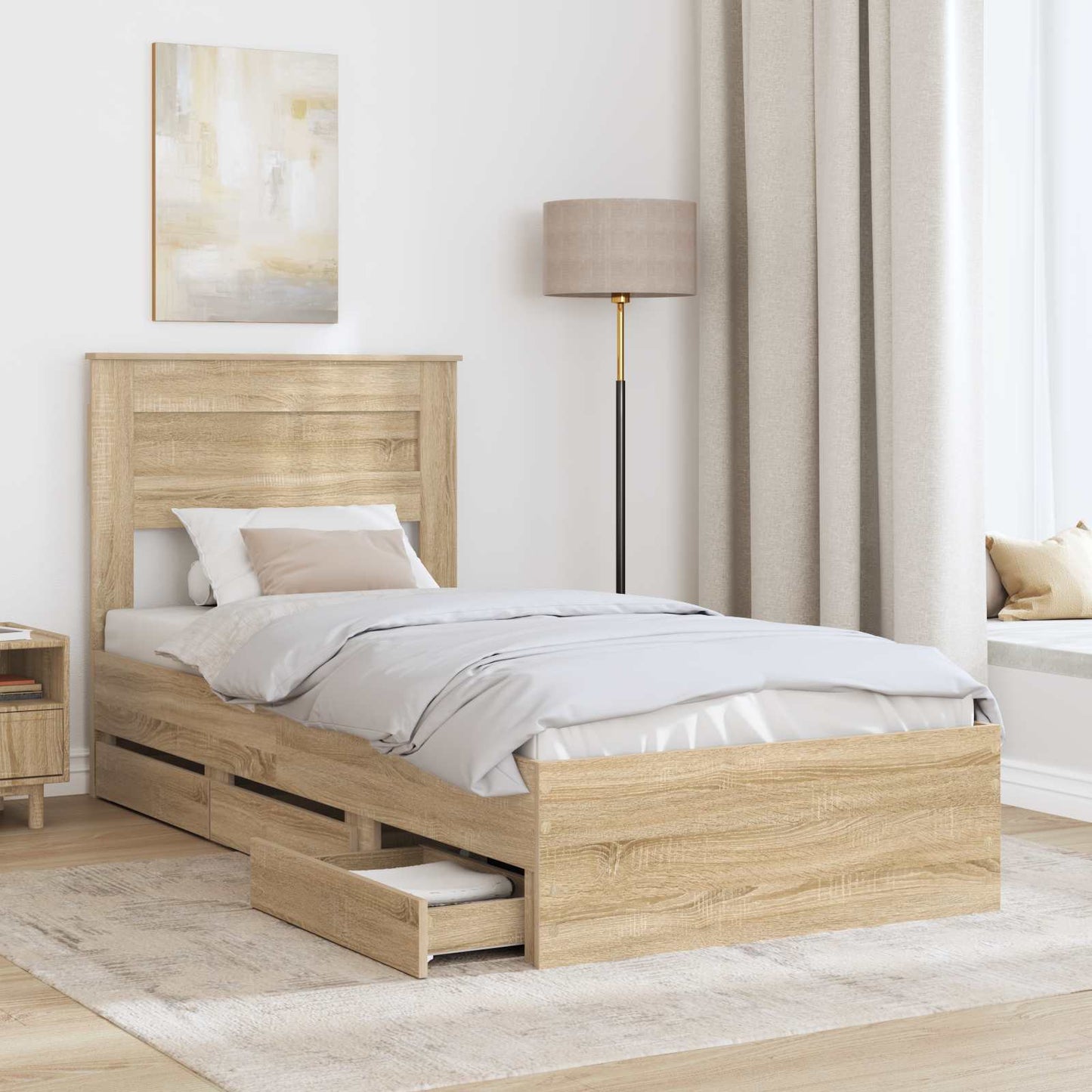 Bedframe met lade Sonoma Eiken 100 x 200 cm Ingenieurshout is nu te koop bij PeponiXL, paradijselijk wonen!