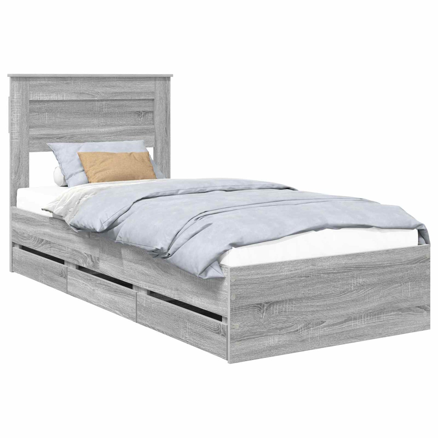 Bedframe met lade Grijs Sonoma 100 x 200 cm Ingenieurshout is nu te koop bij PeponiXL, paradijselijk wonen!
