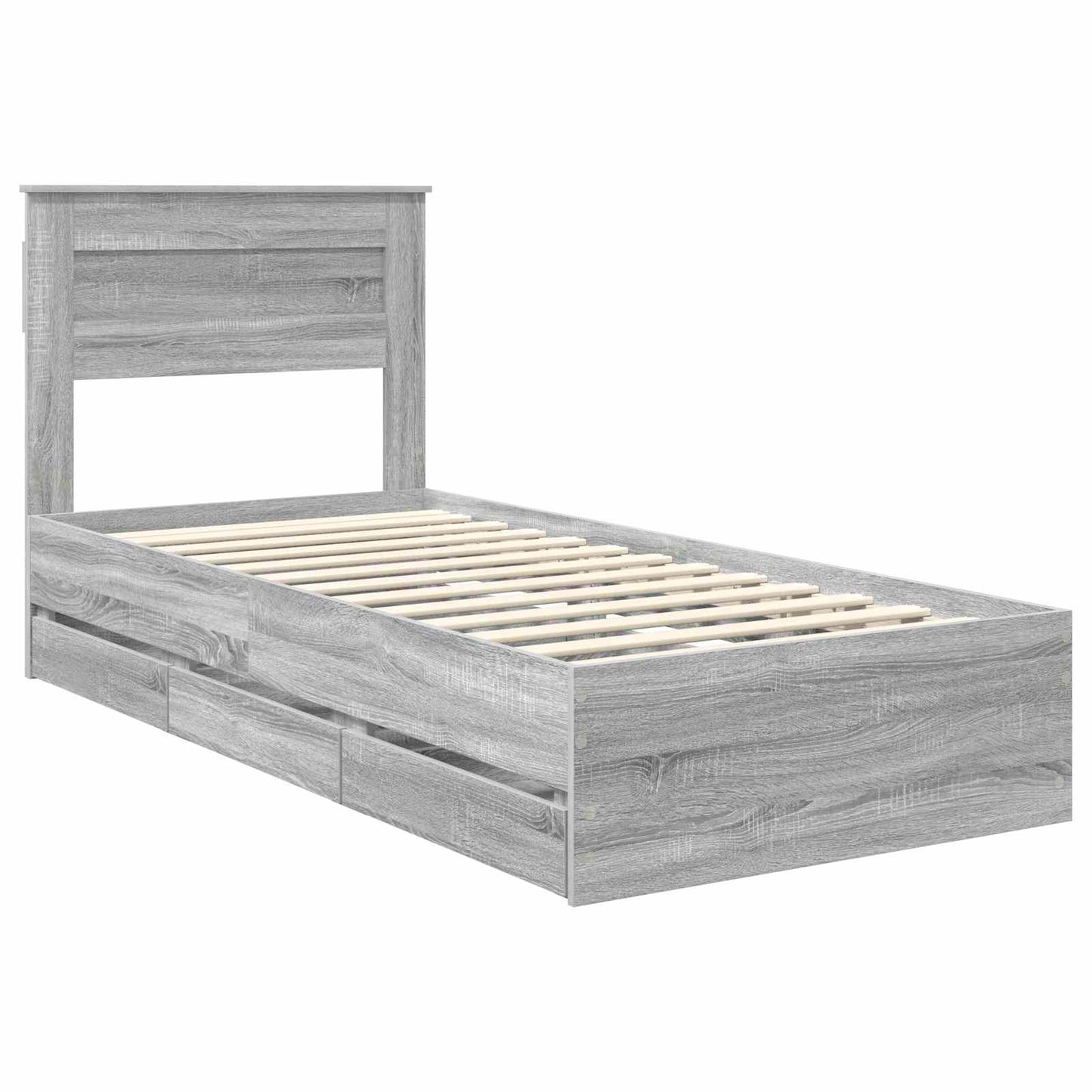 Bedframe met lade Grijs Sonoma 100 x 200 cm Ingenieurshout is nu te koop bij PeponiXL, paradijselijk wonen!