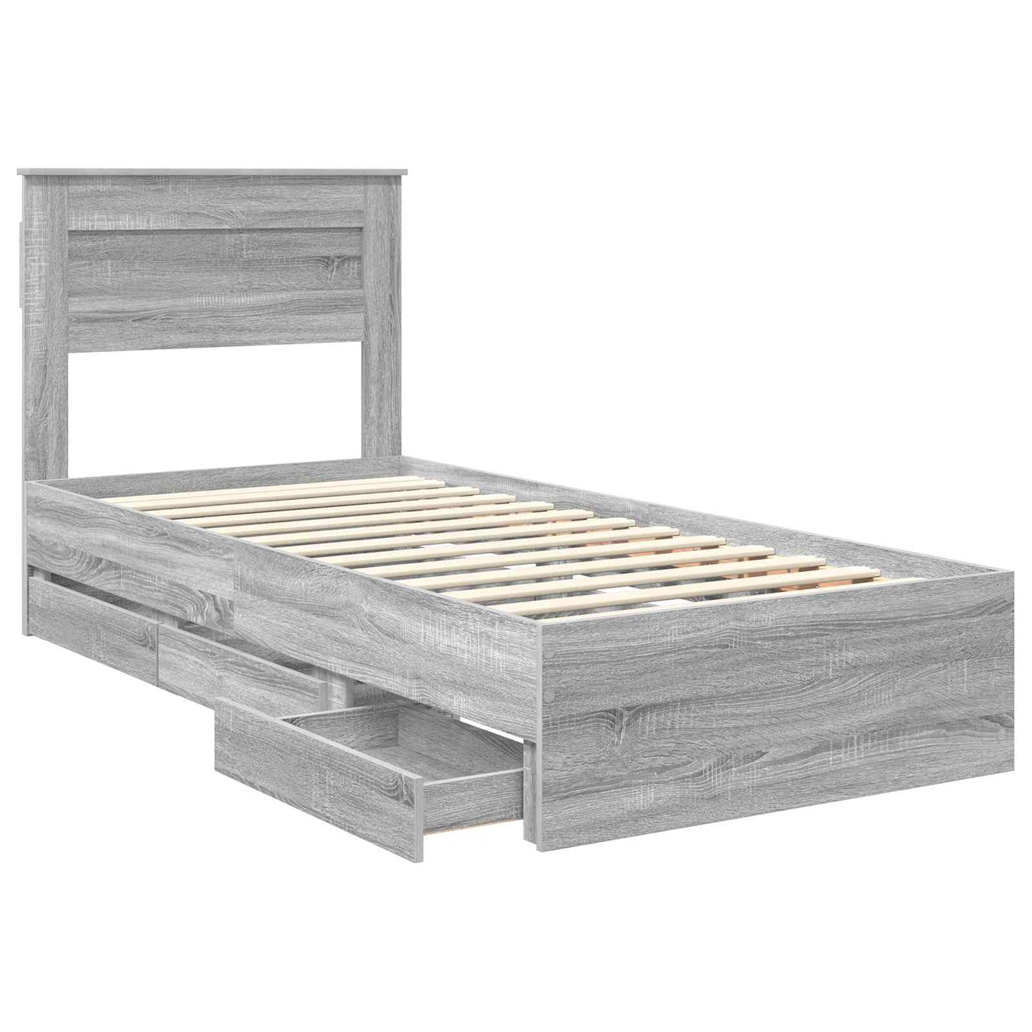 Bedframe met lade Grijs Sonoma 100 x 200 cm Ingenieurshout is nu te koop bij PeponiXL, paradijselijk wonen!